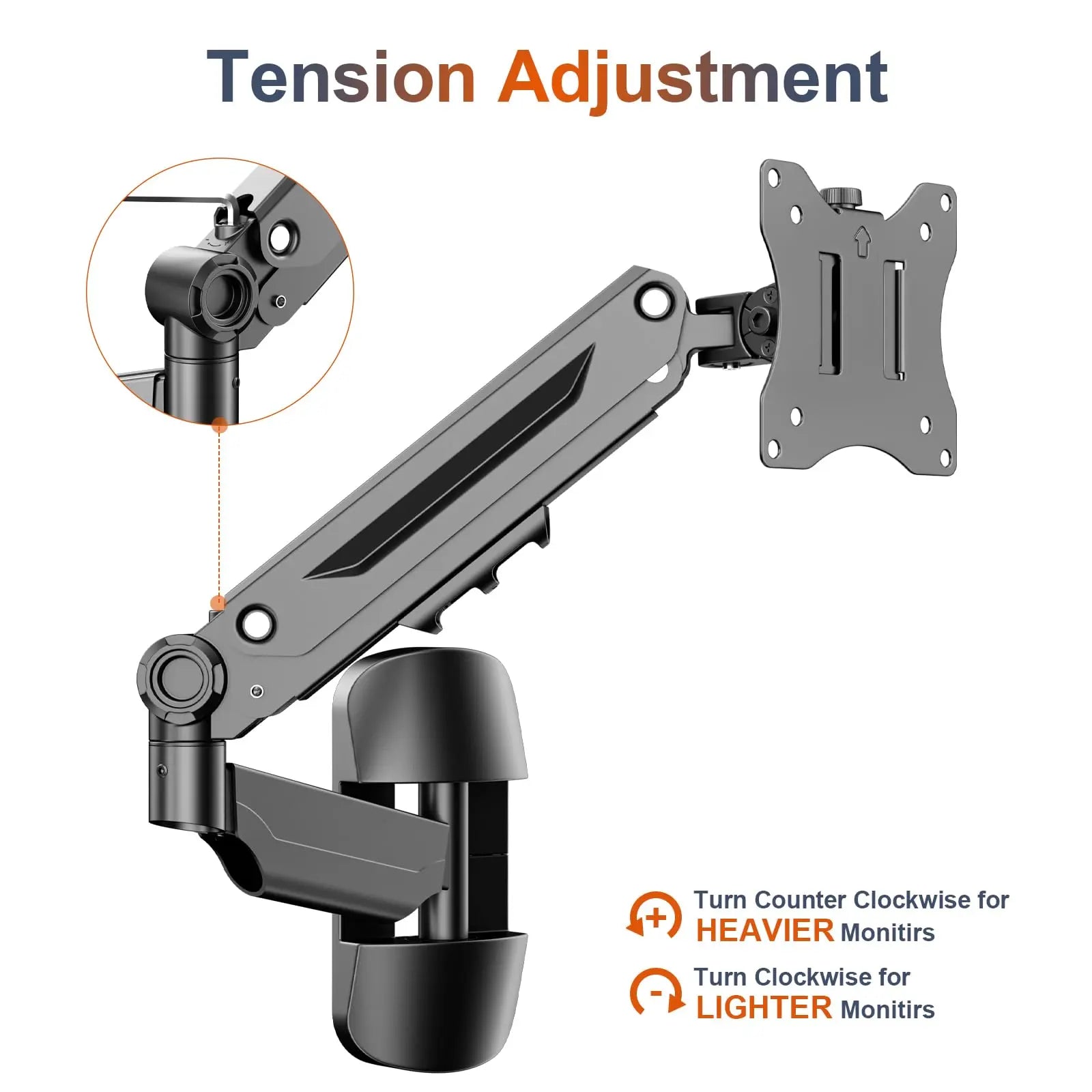 PUTORSEN Monitor Arm Wall Mount Bracket for 17-42 inch Screens, Height Adjustable Gas Spring Single Wall Monitor Mount, Tilt Swivel Rotate, Load 12KG PUTORSEN