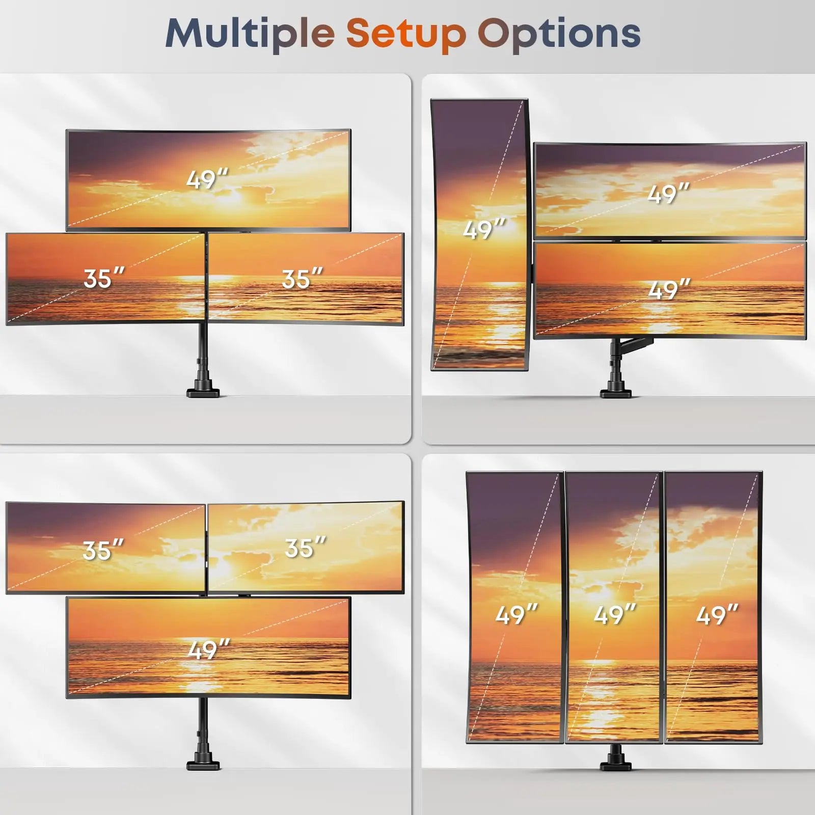 PUTORSEN Monitor Halterung 3 Monitore für 17-49 Zoll Bildschirm, Monitorhalterung 3 Monitore Höhenverstellbar mit 20 kg Pro Arm, 80cm Stange Bildschirmhalterung Flat/Curved Screen PUTORSEN