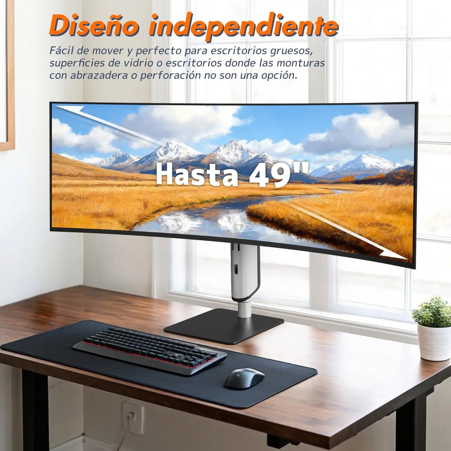 PUTORSEN Monitor Halterung für 17-49 Zoll Bildschirm bis zu 18 kg, Monitorständer mit Freistehender Sockel, Stufenlose Höhenverstellung Schwenkbar Neigbar, VESA 75/100mm PUTORSEN