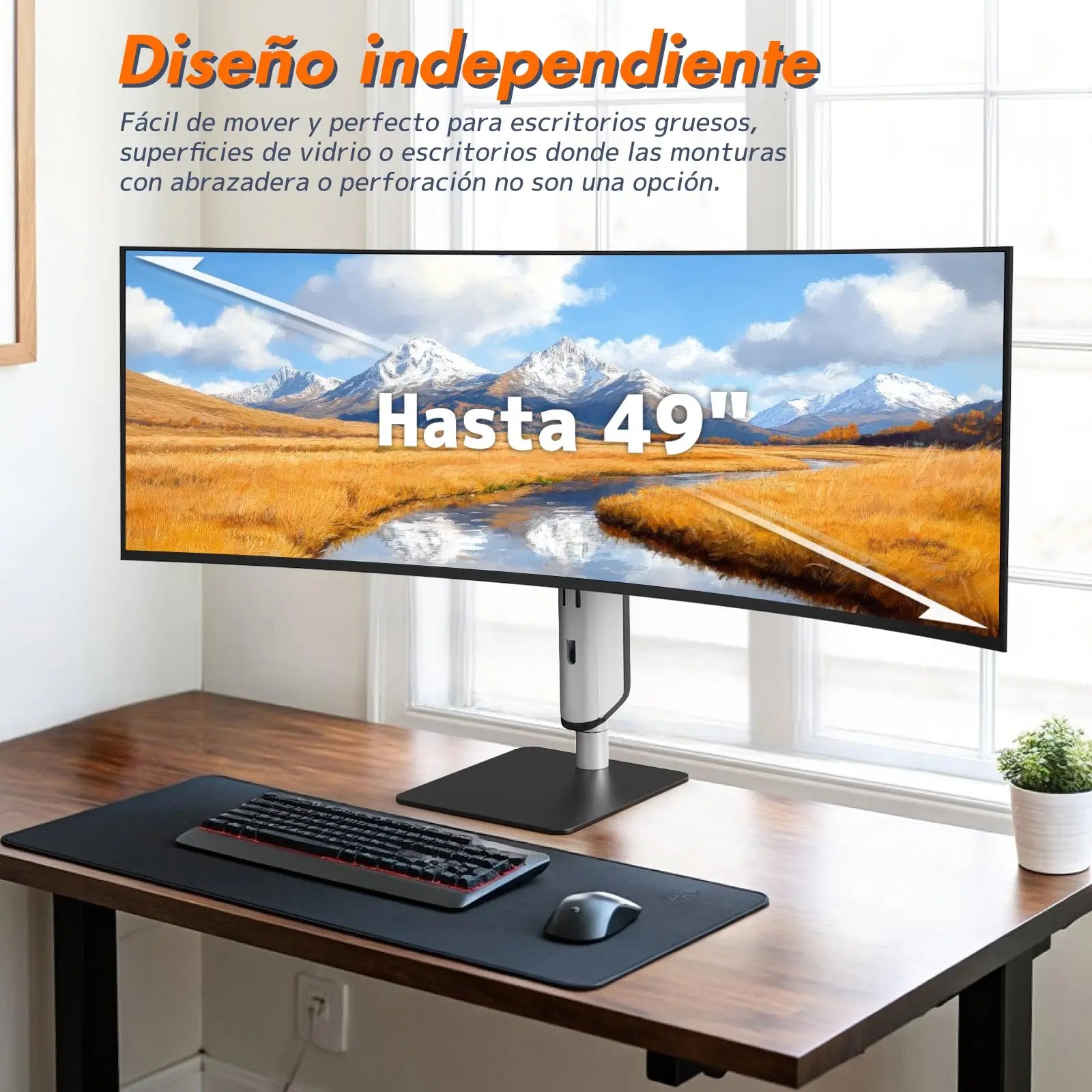 PUTORSEN Monitor Halterung für 17-49 Zoll Bildschirm bis zu 18 kg, Monitorständer mit Freistehender Sockel, Stufenlose Höhenverstellung Schwenkbar Neigbar, VESA 75/100mm PUTORSEN