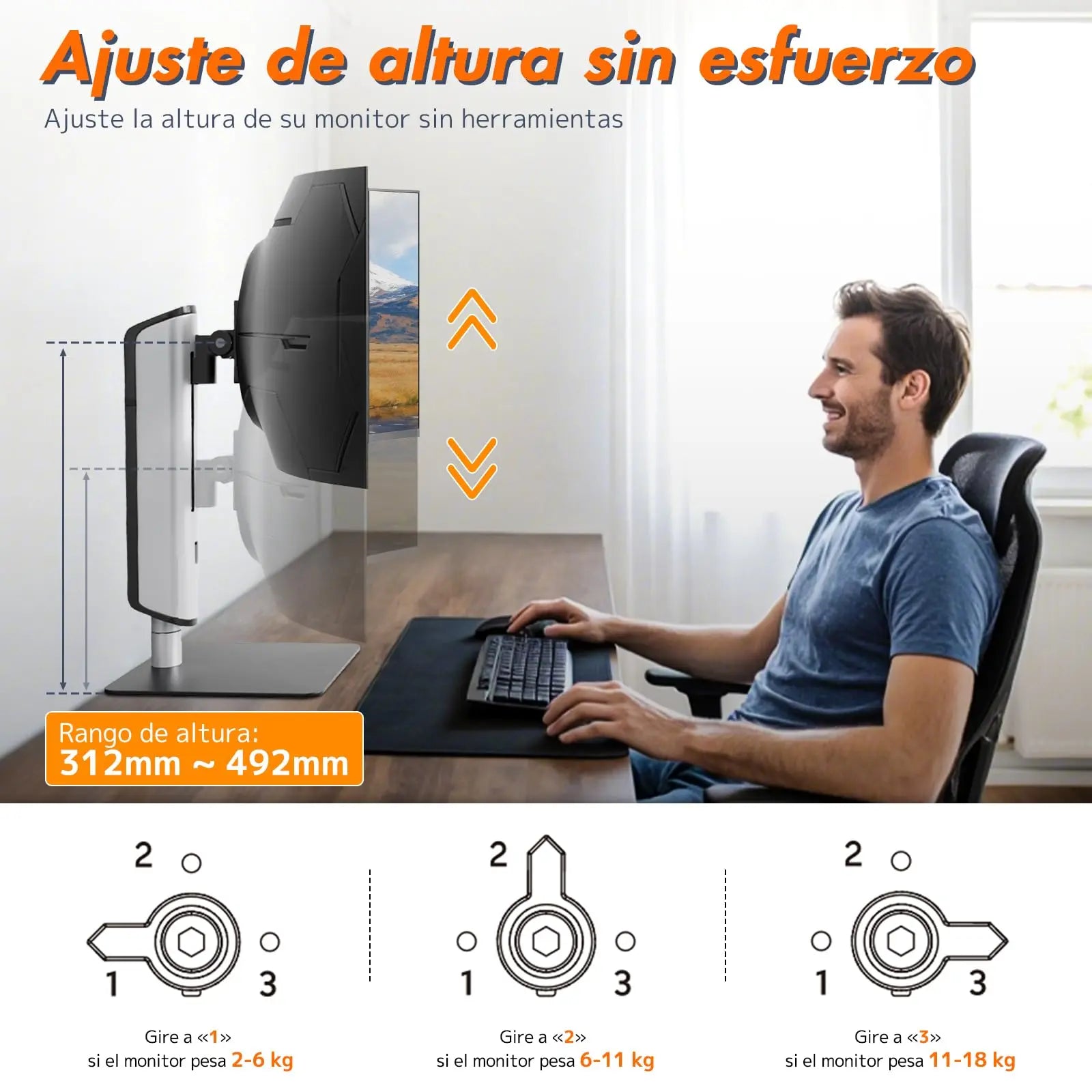 PUTORSEN Monitor Halterung für 17-49 Zoll Bildschirm bis zu 18 kg, Monitorständer mit Freistehender Sockel, Stufenlose Höhenverstellung Schwenkbar Neigbar, VESA 75/100mm PUTORSEN