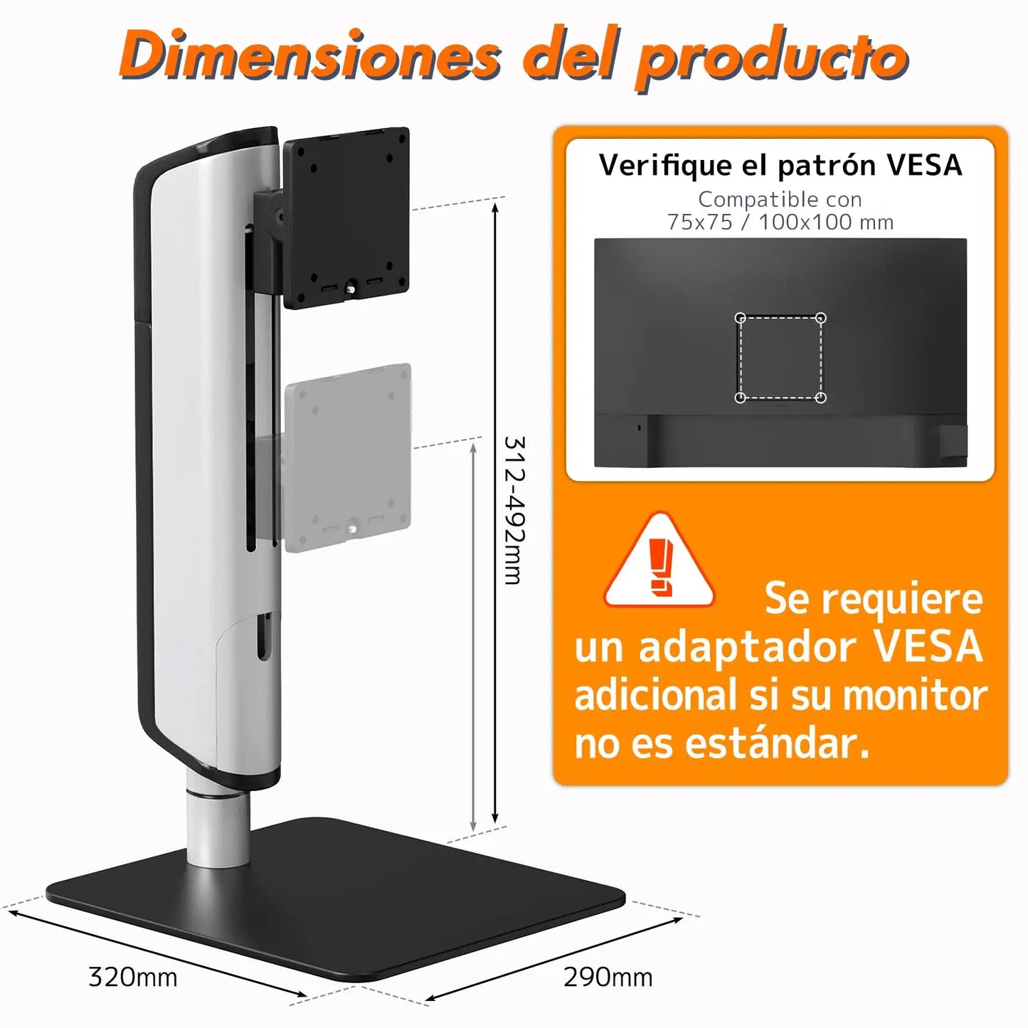PUTORSEN Monitor Halterung für 17-49 Zoll Bildschirm bis zu 18 kg, Monitorständer mit Freistehender Sockel, Stufenlose Höhenverstellung Schwenkbar Neigbar, VESA 75/100mm PUTORSEN
