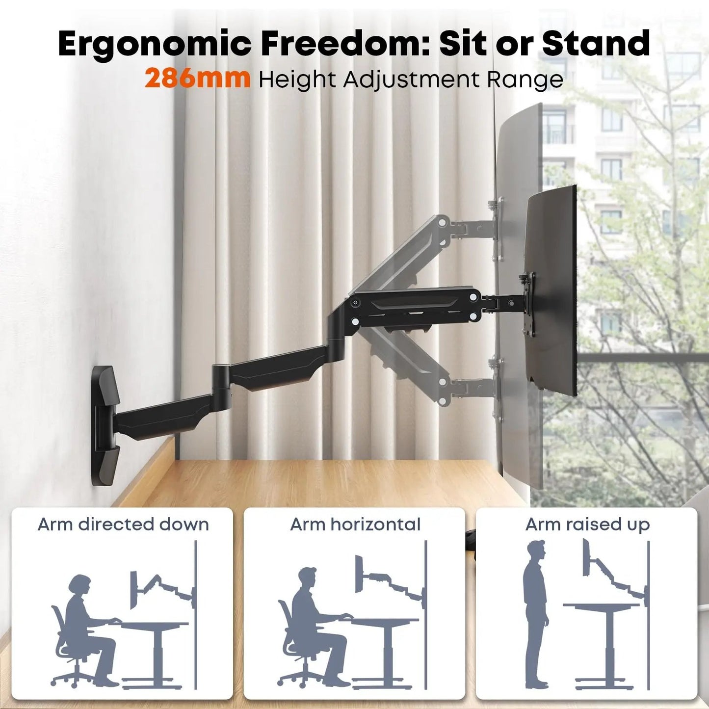 PUTORSEN Monitor Mount for 2 Monitors Stacked, for 17-57 Inch Screens up to 20 kg per Arm, Vertical/Parallel Monitor Stand, Extra Long Desk Mount PUTORSEN