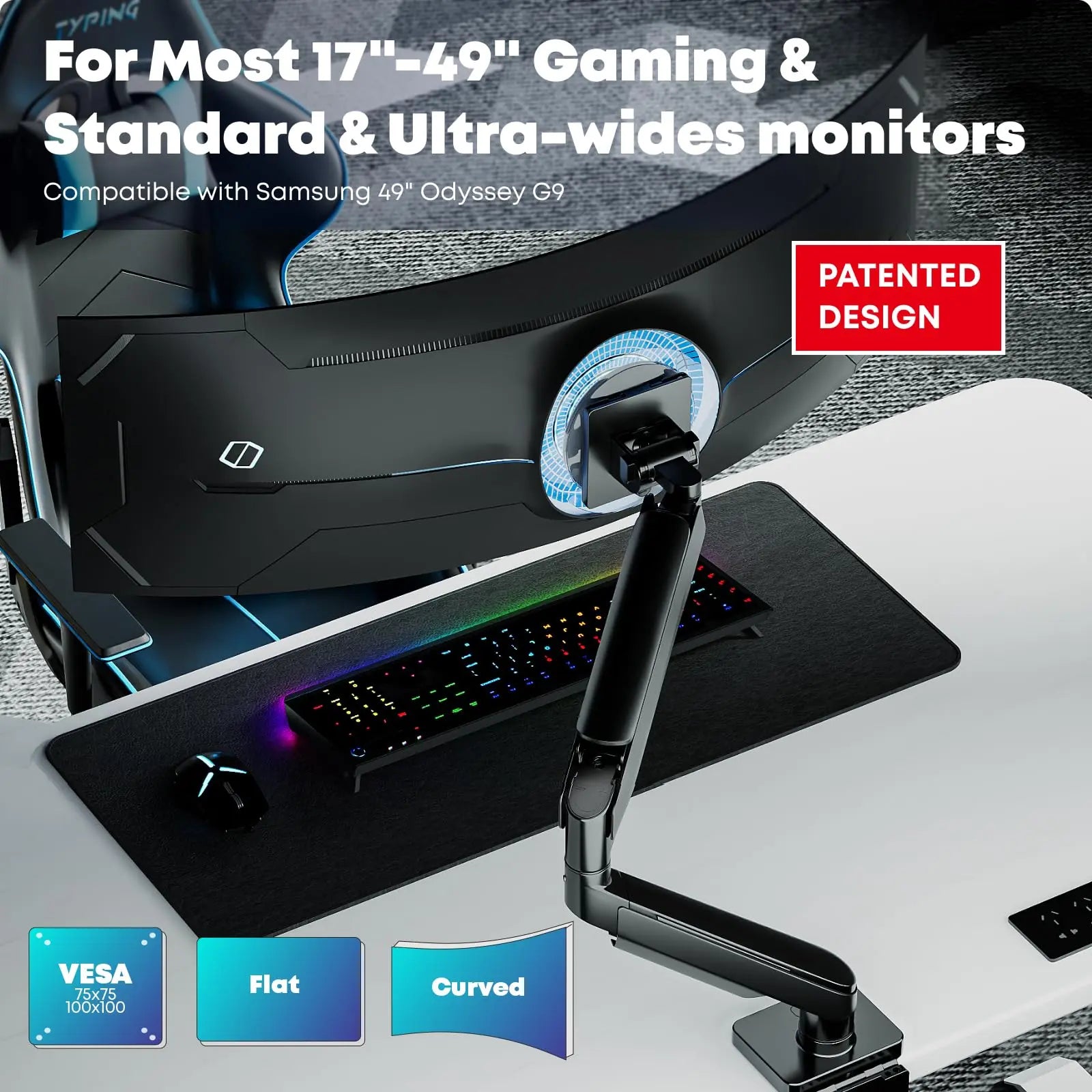 PUTORSEN Monitor Tischhalterung für 17-49 Zoll LED LEC Bildschirm, Gasfeder Monitorhalterung Höhenverstellbar Schwenkbar Neigbar Einarmig Monitor bis zu 2-20 kg, VESA 75/100 mm PUTORSEN