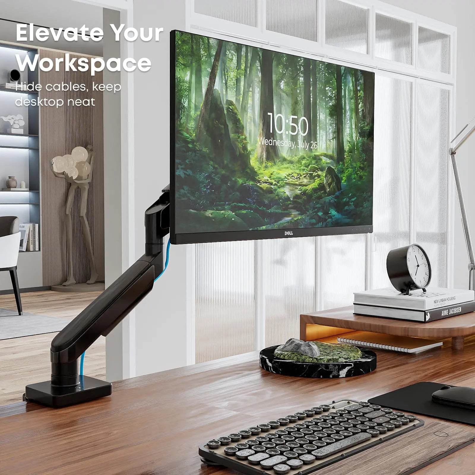 PUTORSEN Monitor Tischhalterung für 17-49 Zoll LED LEC Bildschirm, Gasfeder Monitorhalterung Höhenverstellbar Schwenkbar Neigbar Einarmig Monitor bis zu 2-20 kg, VESA 75/100 mm PUTORSEN