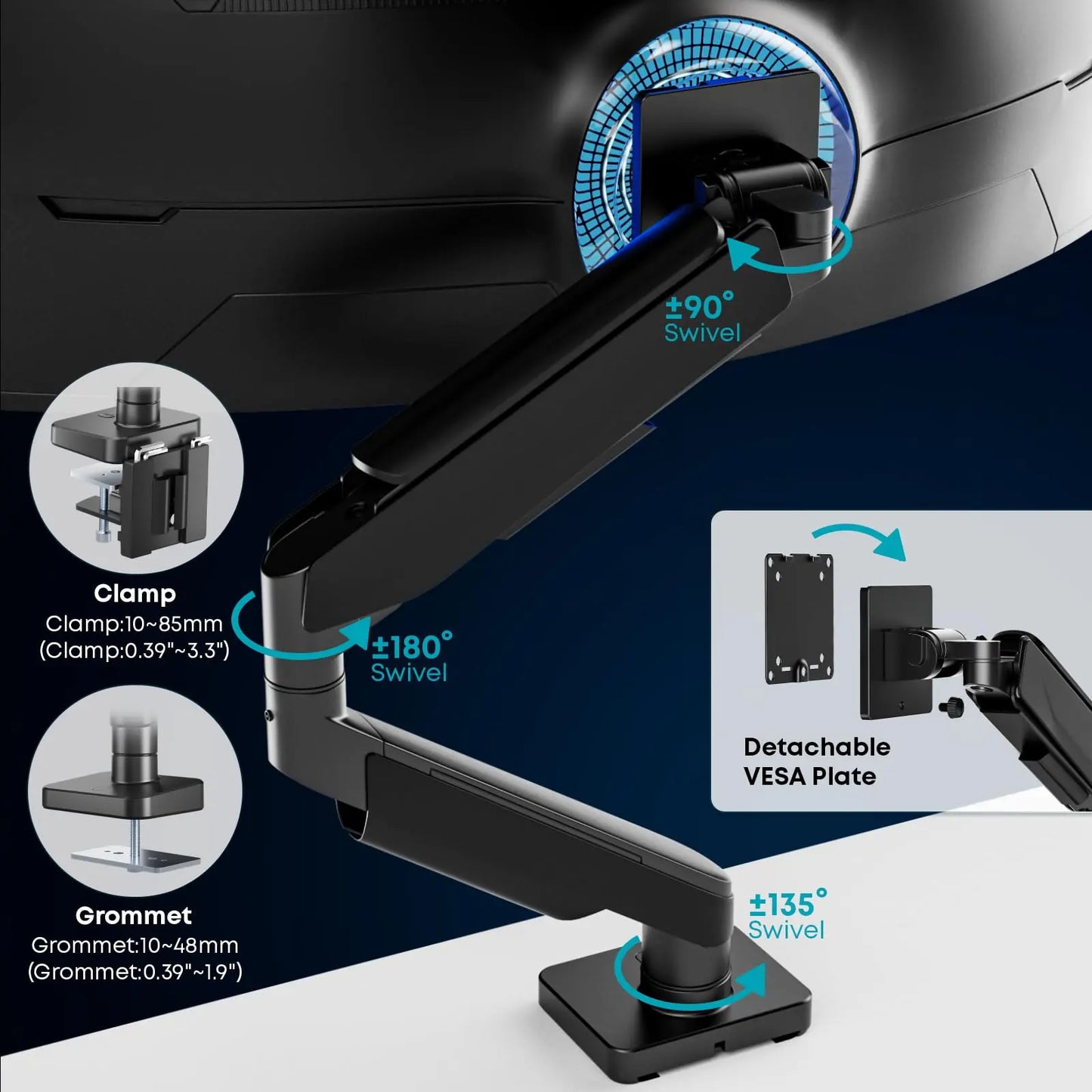 PUTORSEN Monitor Tischhalterung für 17-49 Zoll LED LEC Bildschirm, Gasfeder Monitorhalterung Höhenverstellbar Schwenkbar Neigbar Einarmig Monitor bis zu 2-20 kg, VESA 75/100 mm PUTORSEN