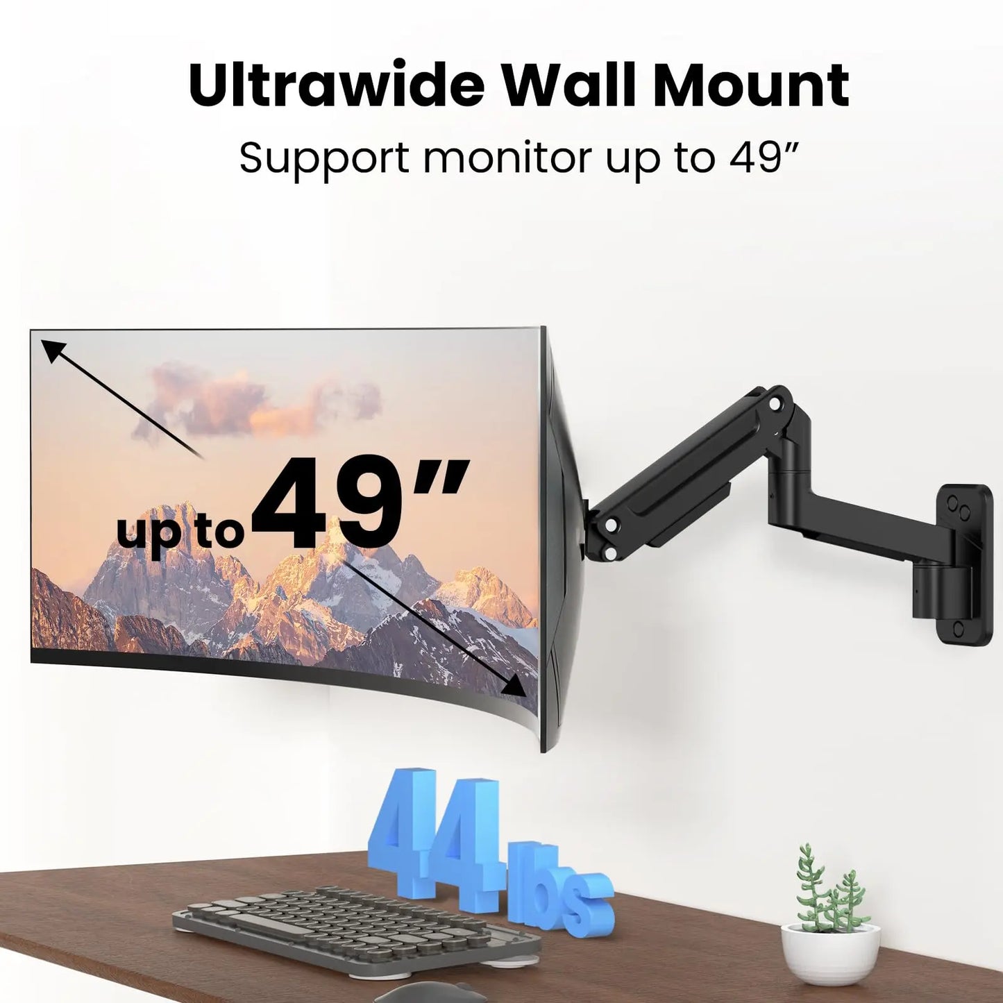 PUTORSEN Monitor Wall Mount Arm - Heavy Duty for Ultrawide Computer up to 49 inches and 44 lbs with Gas Spring PUTORSEN