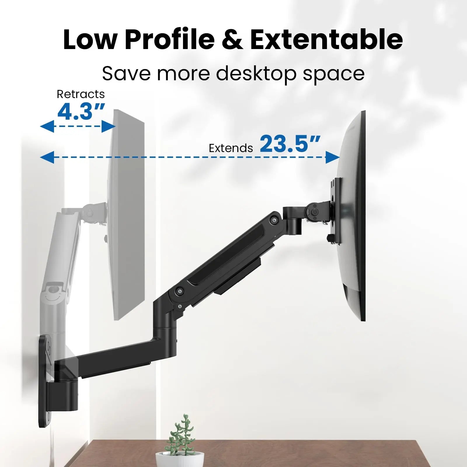 PUTORSEN Monitor Wall Mount Arm - Heavy Duty for Ultrawide Computer up to 49 inches and 44 lbs with Gas Spring PUTORSEN