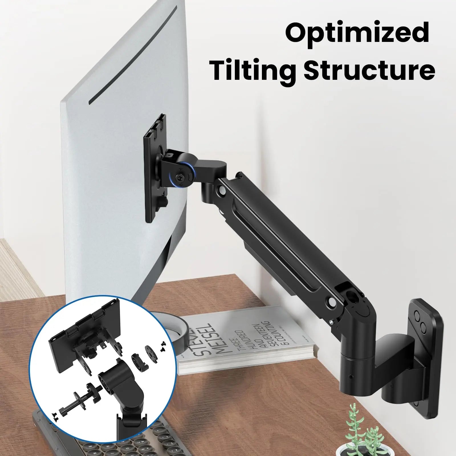 PUTORSEN Monitor Wall Mount Arm - Heavy Duty for Ultrawide Computer up to 49 inches and 44 lbs with Gas Spring PUTORSEN
