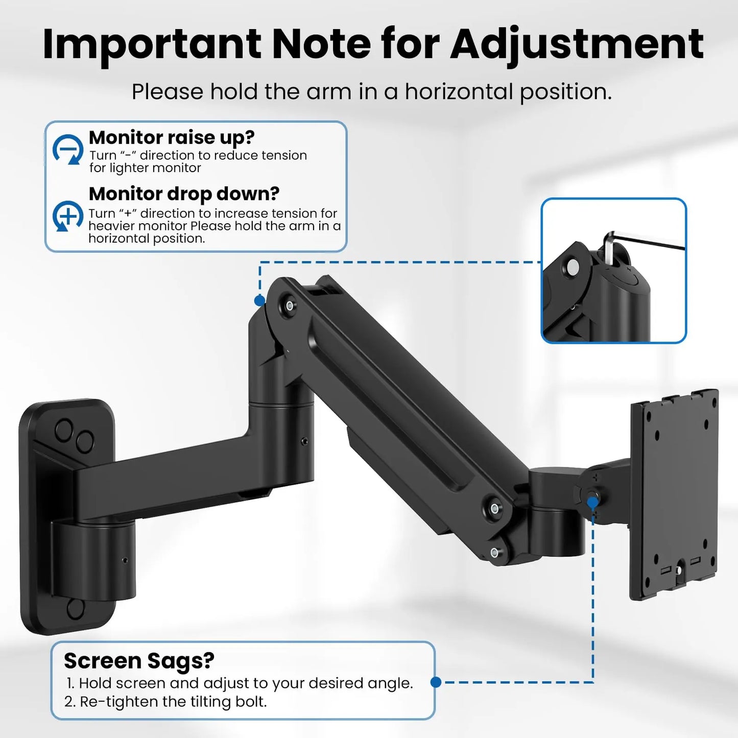 PUTORSEN Monitor Wall Mount Arm - Heavy Duty for Ultrawide Computer up to 49 inches and 44 lbs with Gas Spring PUTORSEN