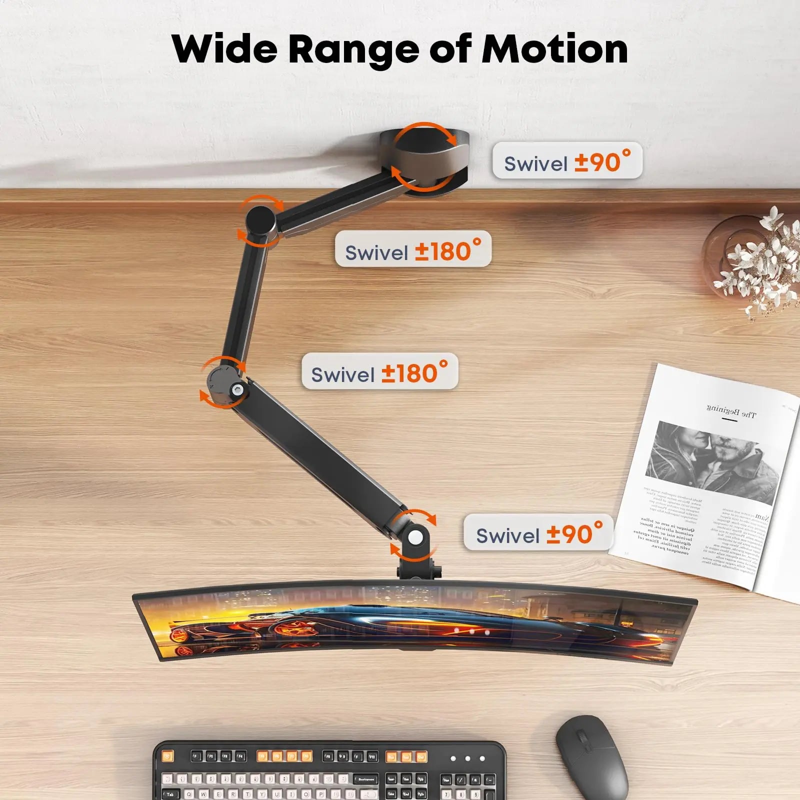 PUTORSEN Monitor Wall Mount for 17-32 inch - Extra Long Single Wall Mounted Monitor Arm, Fully Adjustable Vesa Wall Bracket, VESA 75x75/100x100, Hold up to 19.84 lbs PUTORSEN