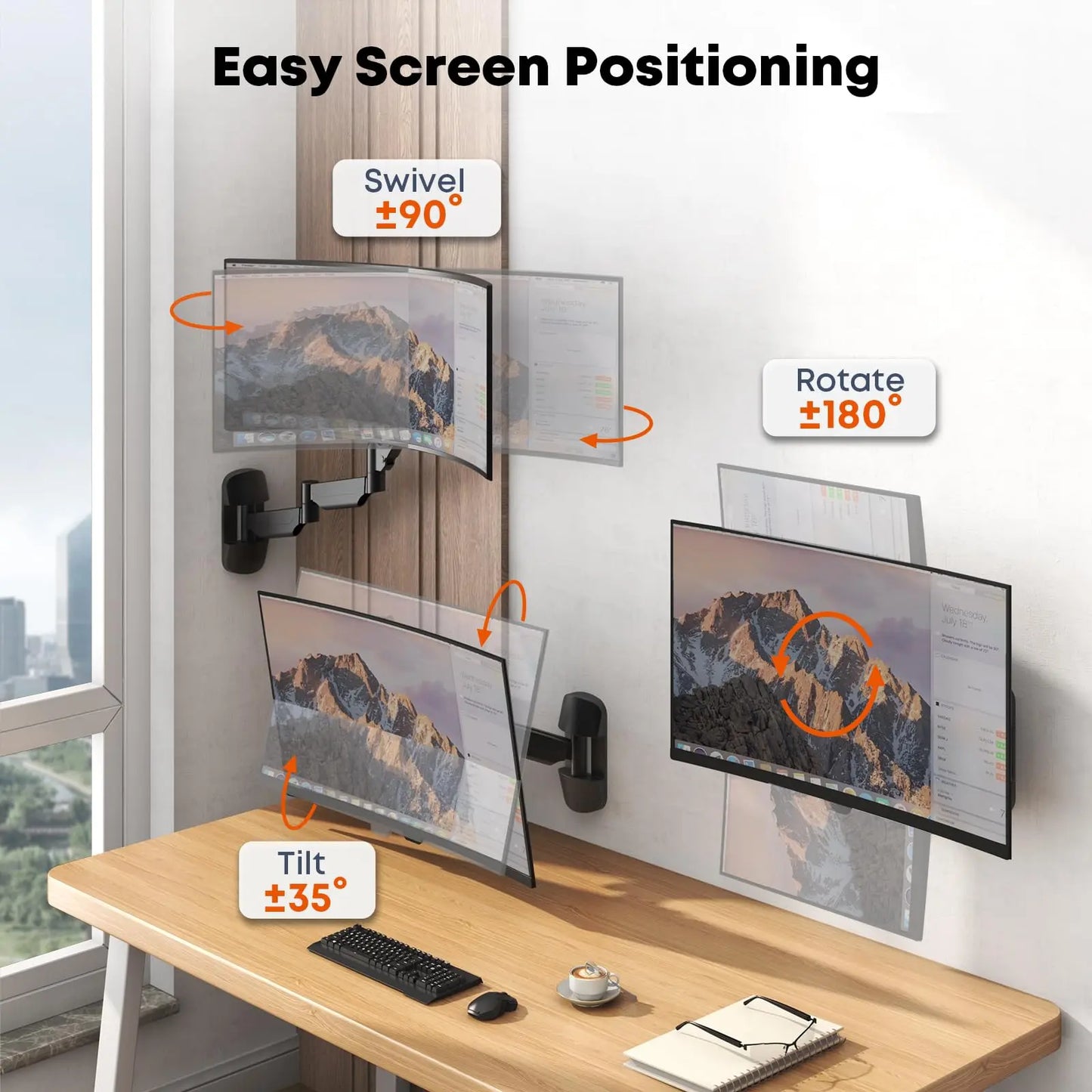 PUTORSEN Monitor Wall Mount for 17-32 inch - Extra Long Single Wall Mounted Monitor Arm, Fully Adjustable Vesa Wall Bracket, VESA 75x75/100x100, Hold up to 19.84 lbs PUTORSEN