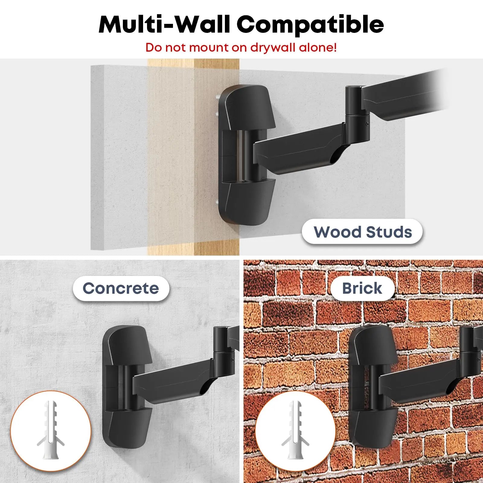 PUTORSEN Monitor Wall Mount for 17-32 inch - Extra Long Single Wall Mounted Monitor Arm, Fully Adjustable Vesa Wall Bracket, VESA 75x75/100x100, Hold up to 19.84 lbs PUTORSEN