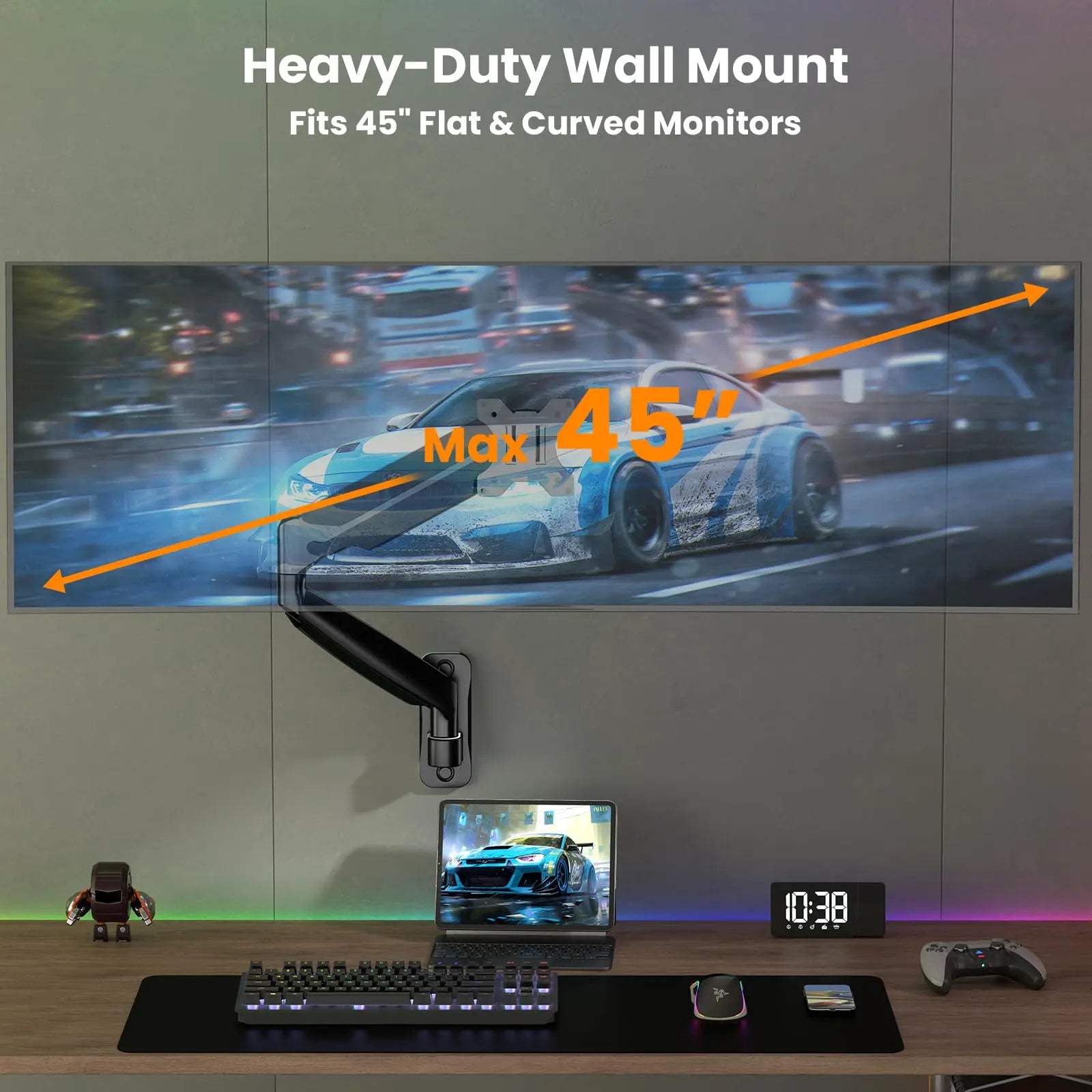 PUTORSEN Monitor Wall Mount for 17-45 Inch, VESA 75/100/200 mm, Up to 15 kg, Black, Articulating Arm, Height Adjustable PUTORSEN