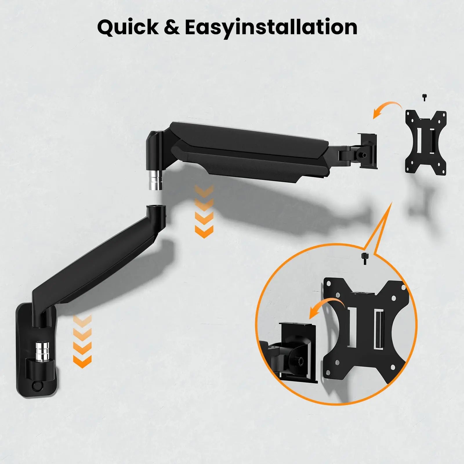 PUTORSEN Monitor Wall Mount for 17-45 Inch, VESA 75/100/200 mm, Up to 15 kg, Black, Articulating Arm, Height Adjustable PUTORSEN