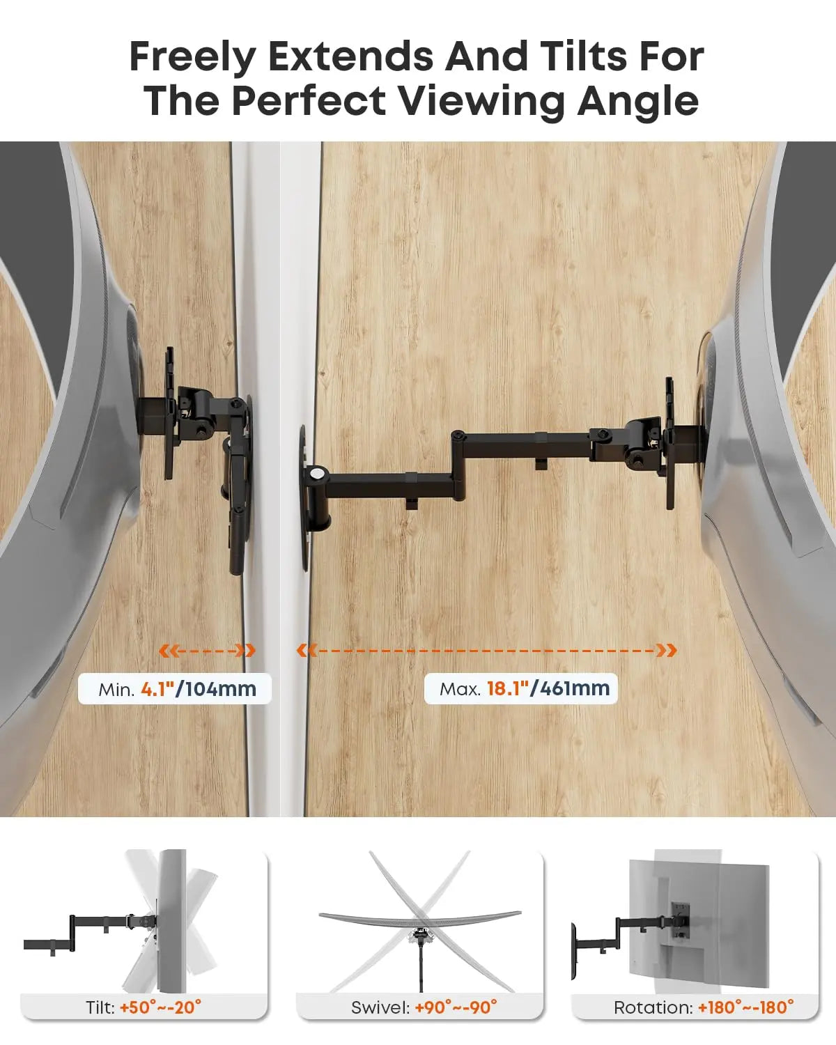 PUTORSEN Monitor Wall Mount for up to 49 inch Ultrawide Screens, Max Holds 44lbs, VESA 75/100 mm, Black PUTORSEN