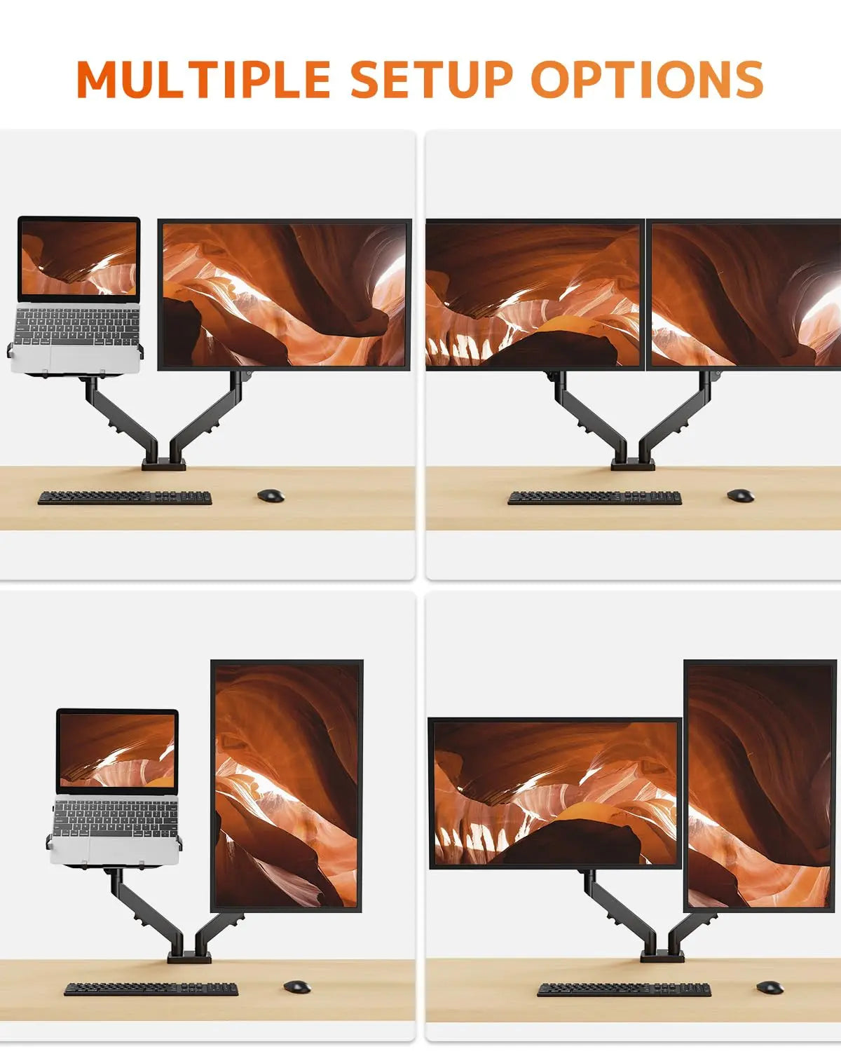 PUTORSEN Monitor and Laptop Arm for Max 32” Monitor and 17” Laptop, with Adjustable Laptop Tray, 19.8lbs per arm, VESA 75/100 mm PUTORSEN