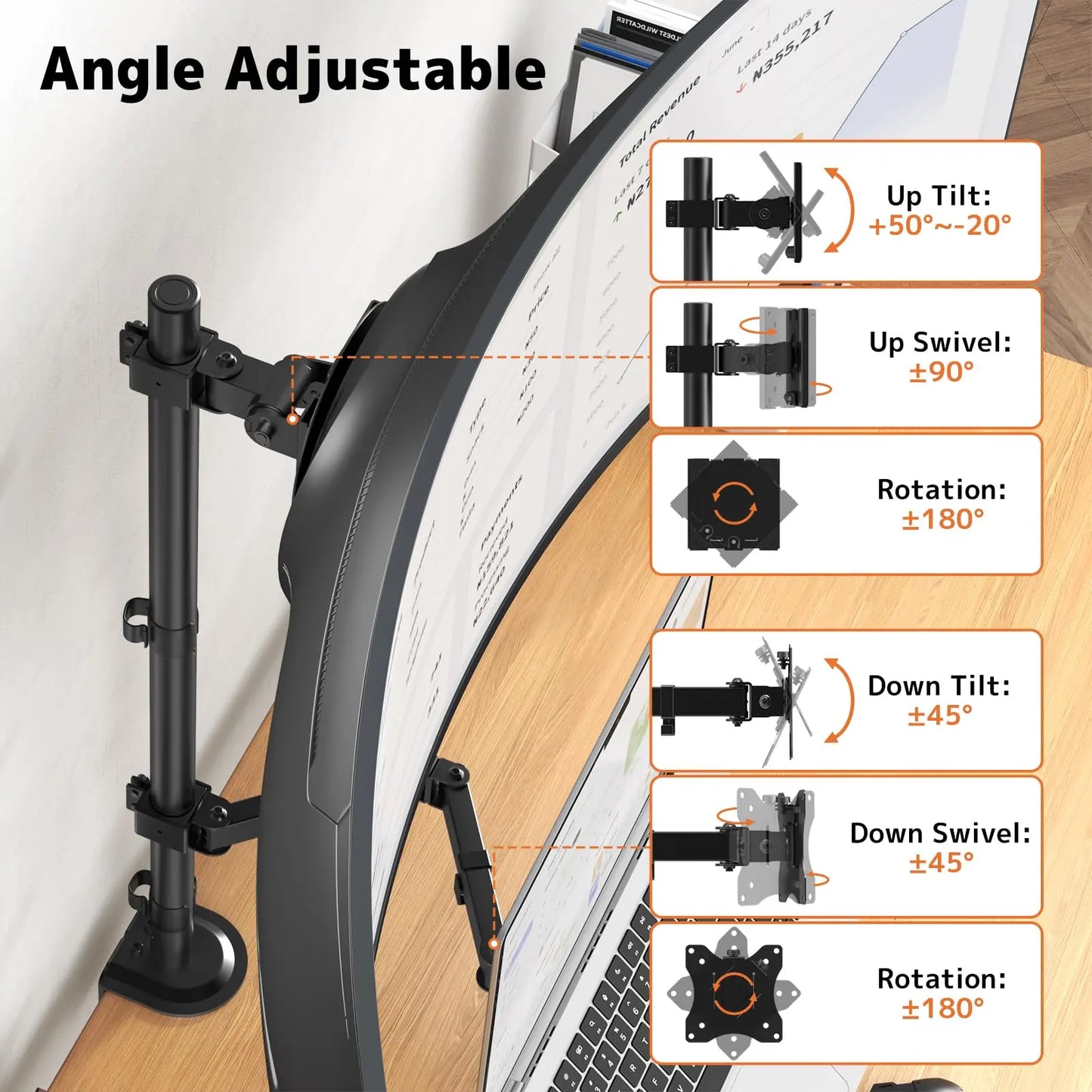 PUTORSEN Monitor and Laptop Mount Stand for Max 49” Screen and 18” Notebook, Fully Adjustable Monitor Arm with Vented Tray, Holds up to 44lbs PUTORSEN
