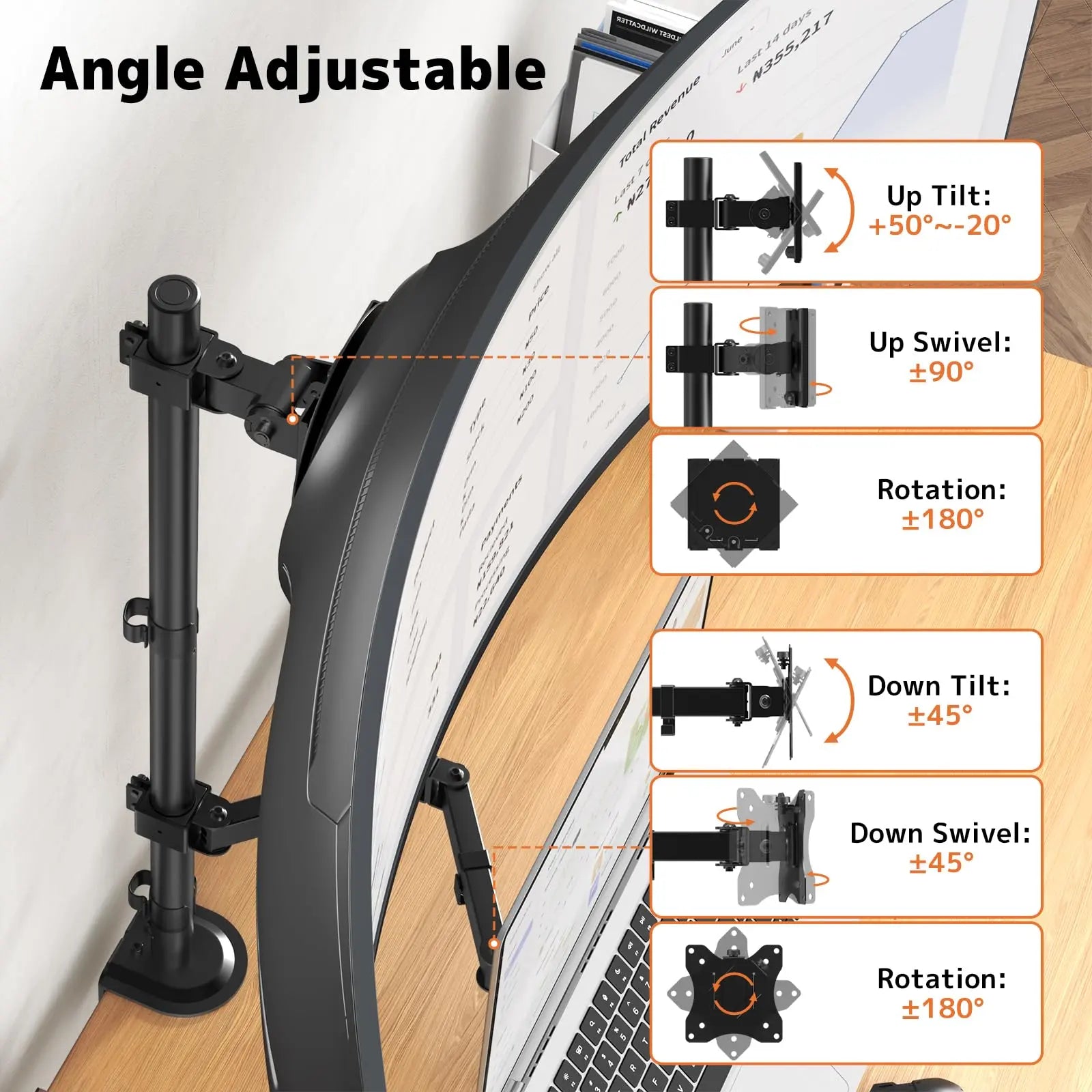 PUTORSEN Monitor and Laptop Mount Stand for Max 49” Screen and 18” Notebook, Fully Adjustable Monitor Arm with Vented Tray, Holds up to 44lbs PUTORSEN