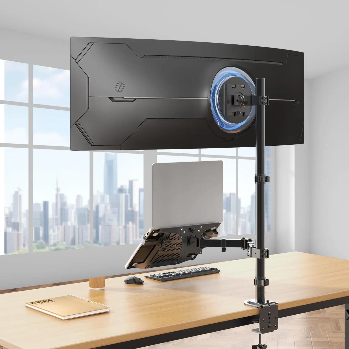 PUTORSEN Monitor and Laptop Mount Stand for Max 49” Screen and 18” Notebook, Fully Adjustable Monitor Arm with Vented Tray, Holds up to 44lbs PUTORSEN