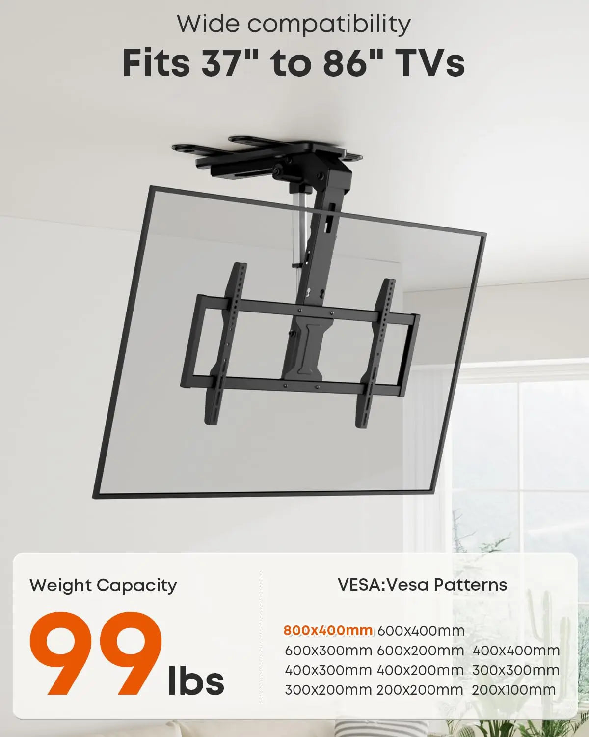 PUTORSEN Motorized Ceiling TV-Mount Flip Down - 43 to 86 Inch Electric TV-Mount Motorized Drop Down with Remote, Max Load 99 lbs PUTORSEN
