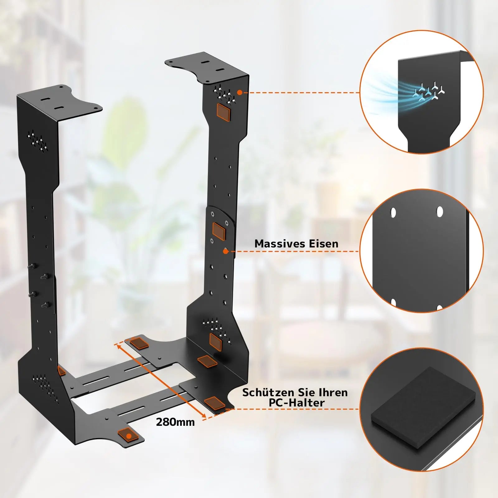 PUTORSEN PC Halterung unter Schreibtisch, Maximale Breite bis zu 340 mm, bis zu 35 kg Tragfähigkeit, PC Untertisch Halterung mit Schutzpolster PUTORSEN