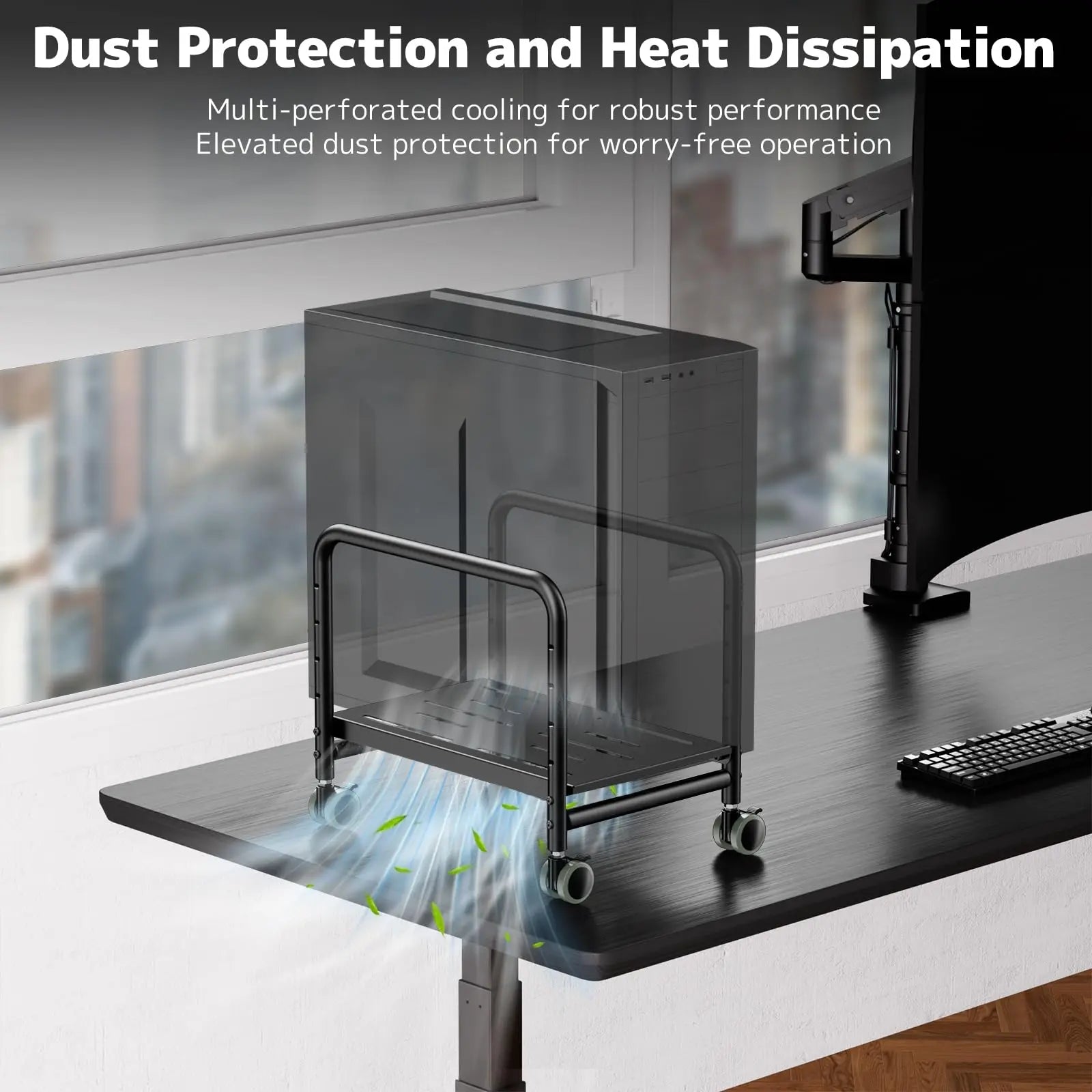 PUTORSEN PC Stand with Casters - Height-Adjustable Under-Desk PC Cart for Mid-Tower PC Cases, Supports up to 30 kg, Case Width up to 25.4 cm PUTORSEN