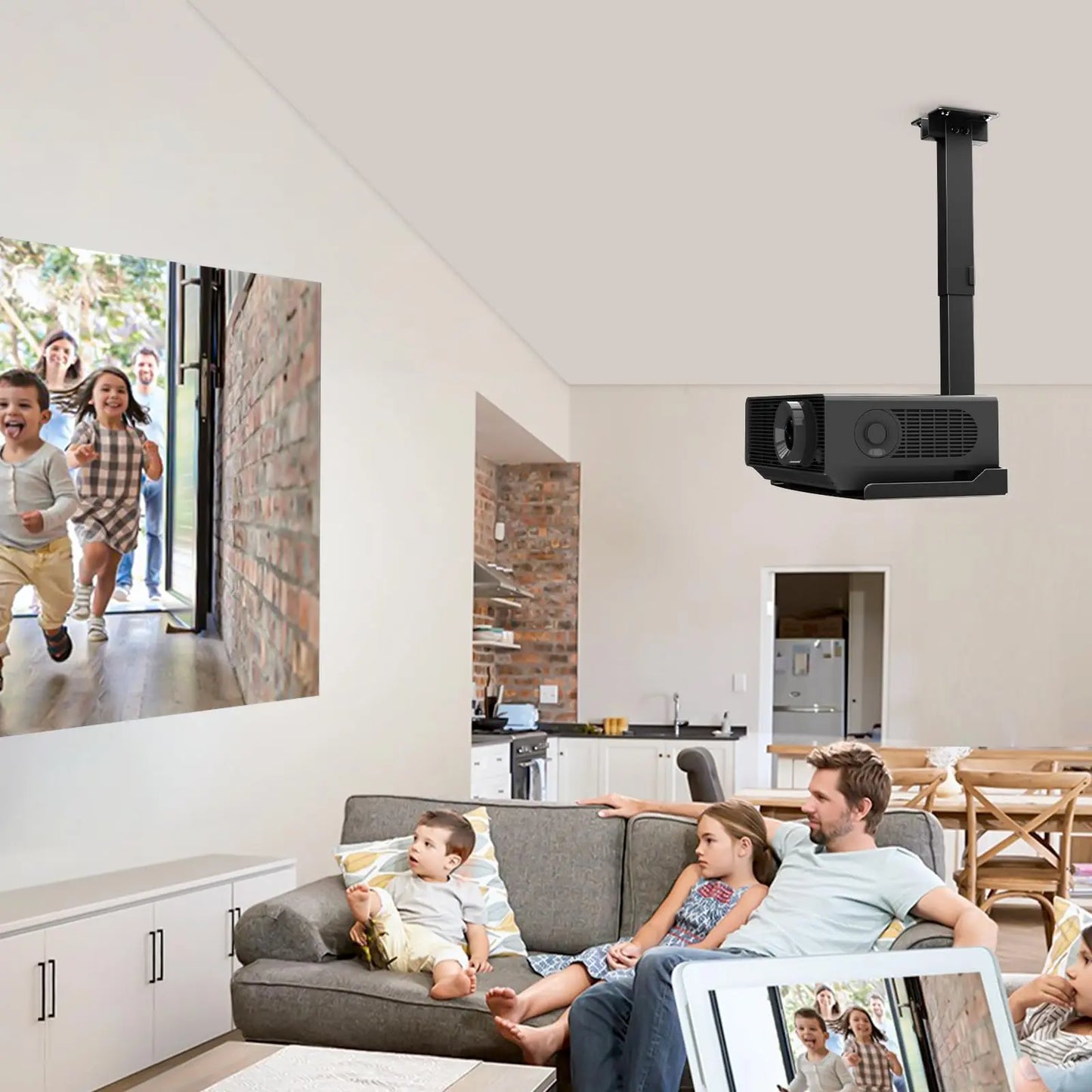 PUTORSEN Projector Ceiling Mount with Tray, Adjustable Height Universal Bracket with Concealed Cable Management, No Hole Installation, Holds up to 22 lbs – Ideal for Home Theater & Office (Black) PUTORSEN