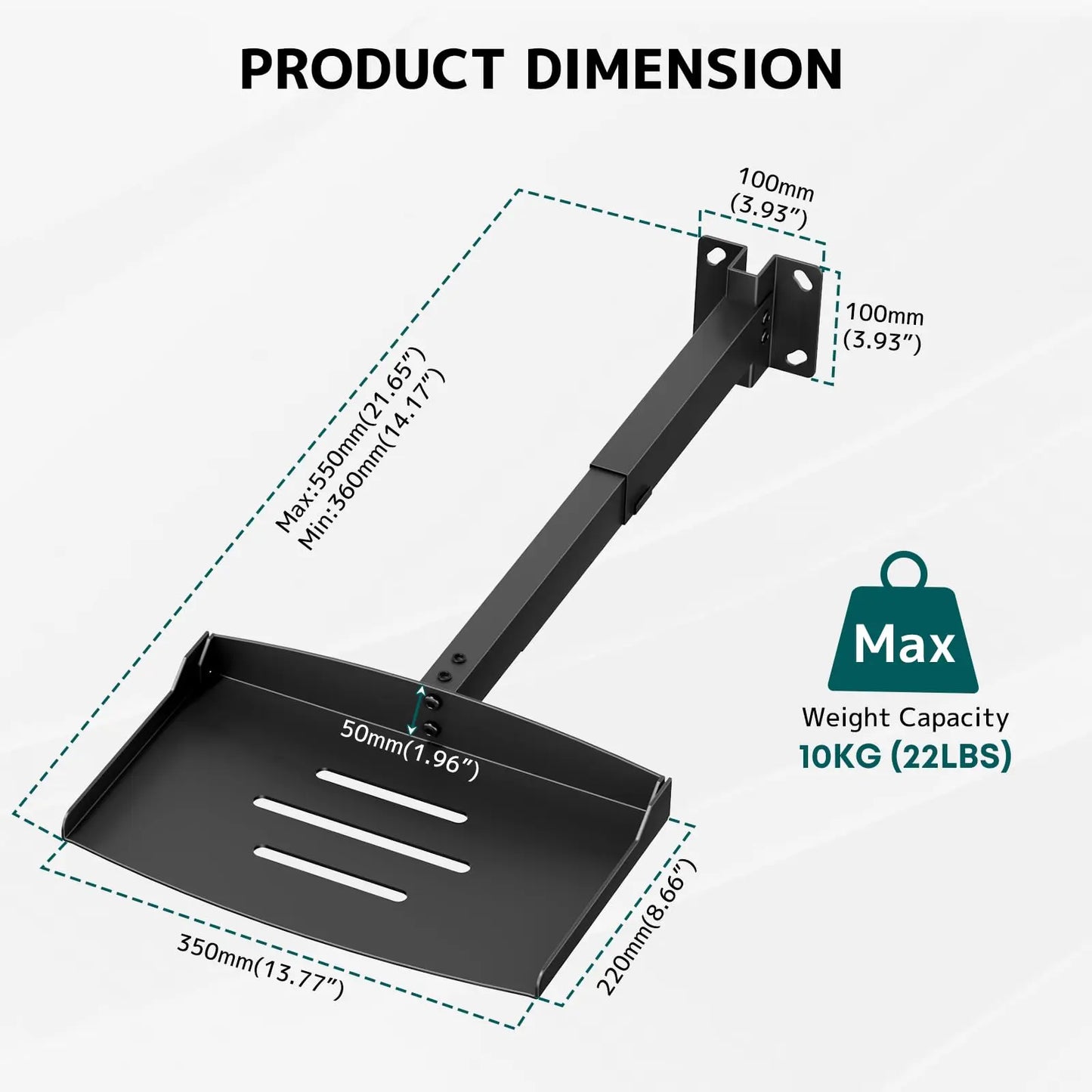 PUTORSEN Projector Ceiling Mount with Tray, Adjustable Height Universal Bracket with Concealed Cable Management, No Hole Installation, Holds up to 22 lbs – Ideal for Home Theater & Office (Black) PUTORSEN