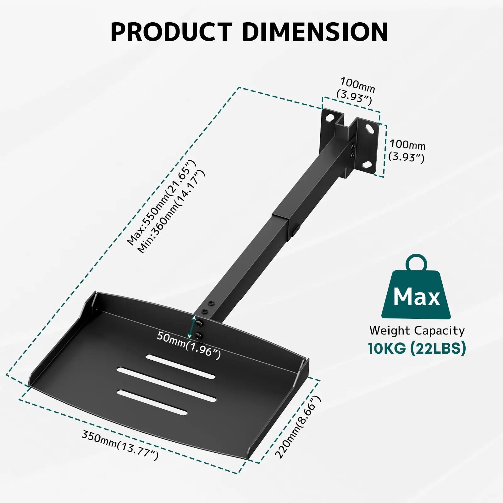 PUTORSEN Projector Ceiling Mount with Tray, Adjustable Height Universal Bracket with Concealed Cable Management, No Hole Installation, Holds up to 22 lbs – Ideal for Home Theater & Office (Black) PUTORSEN