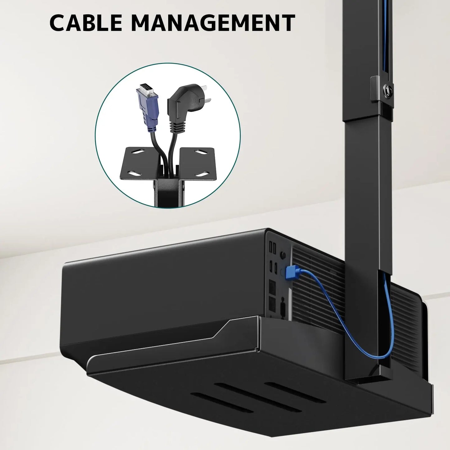 PUTORSEN Projector Ceiling Mount with Tray, Adjustable Height Universal Bracket with Concealed Cable Management, No Hole Installation, Holds up to 22 lbs – Ideal for Home Theater & Office (Black) PUTORSEN