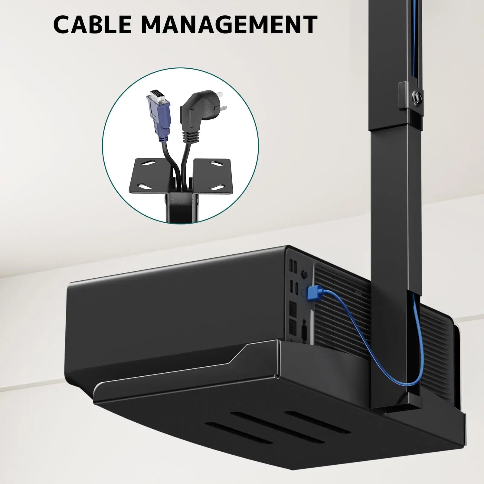 PUTORSEN Projector Ceiling Mount with Tray, Adjustable Height Universal Bracket with Concealed Cable Management, No Hole Installation, Holds up to 22 lbs – Ideal for Home Theater & Office (Black) PUTORSEN