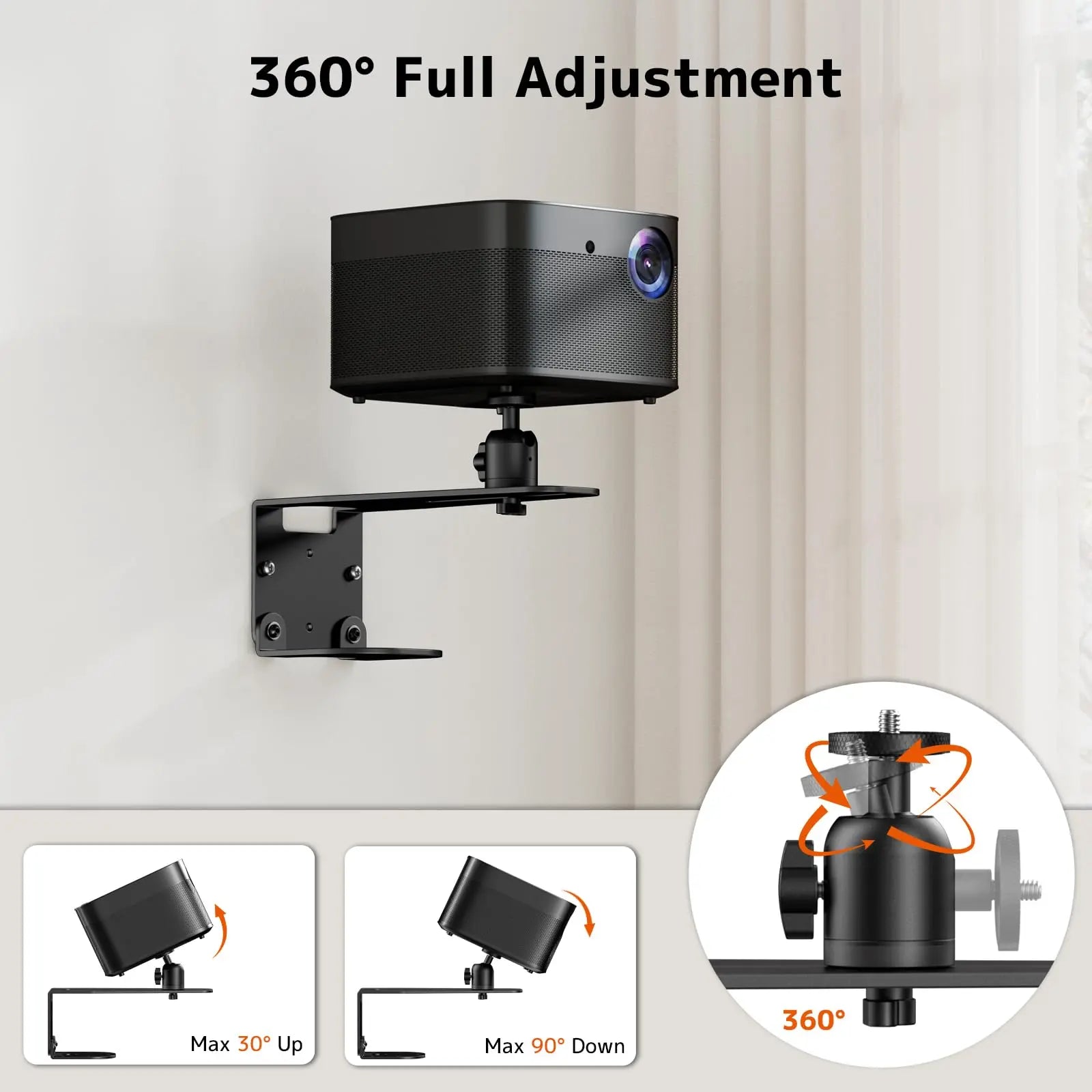 PUTORSEN Projector Wall Mount - Projector Wall & Ceiling Mount with 1/4” Screw, 22 lb Wall & 13.2 lb Ceiling Load Capacity, 360° Rotation & 10cm Adjustment PUTORSEN