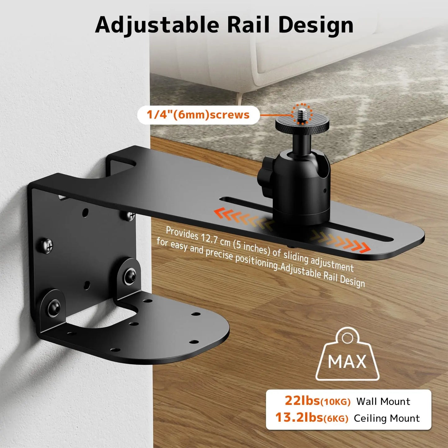 PUTORSEN Projector Wall Mount - Projector Wall & Ceiling Mount with 1/4” Screw, 22 lb Wall & 13.2 lb Ceiling Load Capacity, 360° Rotation & 10cm Adjustment PUTORSEN