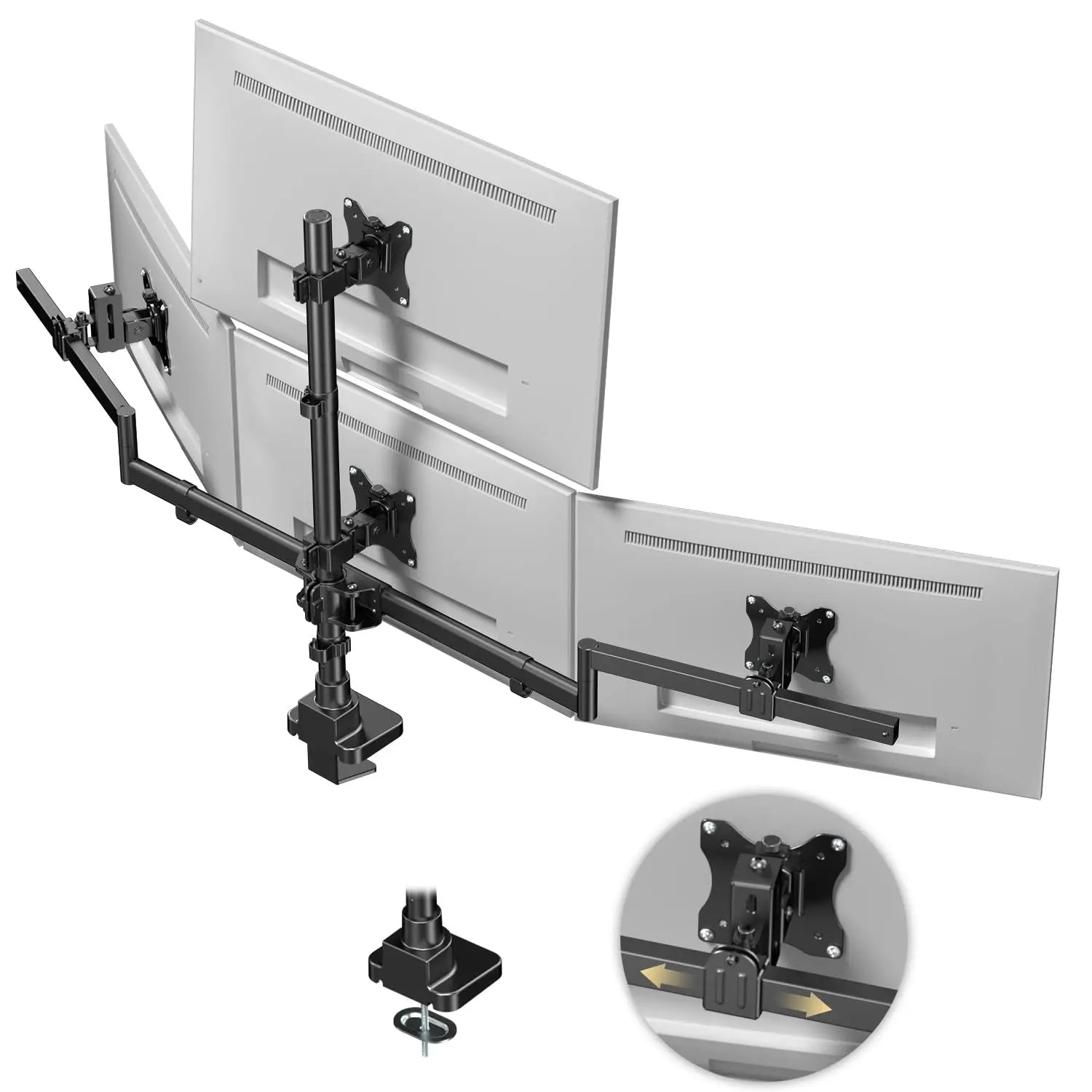 PUTORSEN Quad Monitor Mount for 17-32 Inches, Max Load 22lbs per Screen, Clamp/Grommet, VESA 75/100 mm, Black PUTORSEN