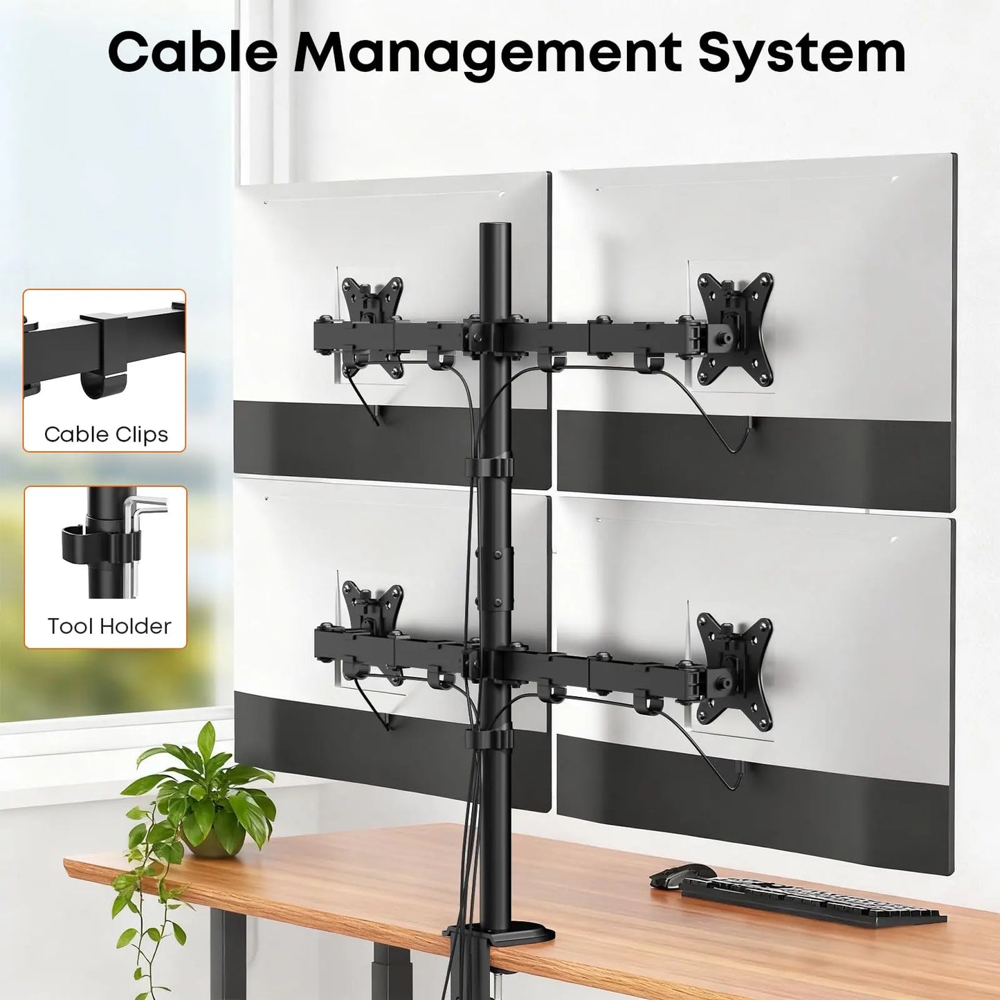PUTORSEN Quad Monitor Stand, 4 Monitor Desk Mount for 17 to 32 Inch Screens, Heavy Duty Fully Adjustable Desk Arm with 31.7" Height, VESA 75/100 mm PUTORSEN