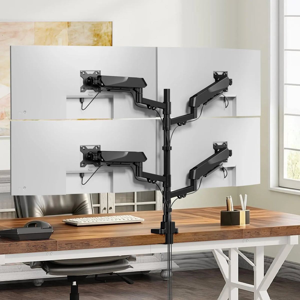 PUTORSEN Quad Monitor Stand, Gas Spring Monitor Mount for 17"–40" Screens, 4-Arm Stacked Monitor Stand with Full Adjustability, 35 lbs Max Load Per Arm, Tilt & Swivel, Black PUTORSEN