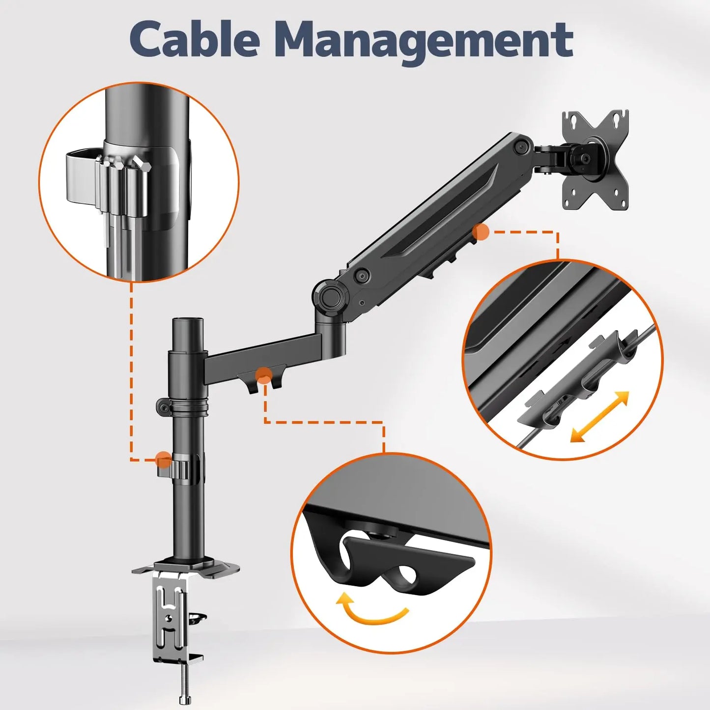 PUTORSEN Single Monitor Arm - PUTORSEN Monitor Arm for 13 to 40 inch Screens - Up to 26.4 lbs, Maximize Desk Space Pole Stand, VESA 75/100mm PUTORSEN