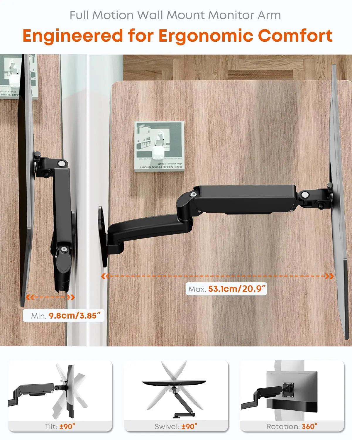 PUTORSEN Single Monitor Wall Mount for 17-32 inch Flat/Curved Screens, VESA 75x75/100x100, Supports up to 19.8lbs, Black PUTORSEN