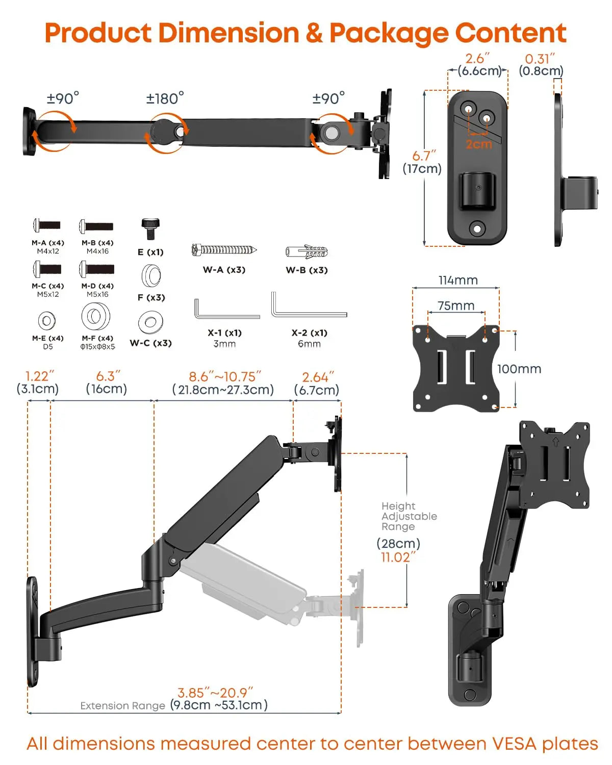 PUTORSEN Single Monitor Wall Mount for 17-32 inch Flat/Curved Screens, VESA 75x75/100x100, Supports up to 19.8lbs, Black PUTORSEN