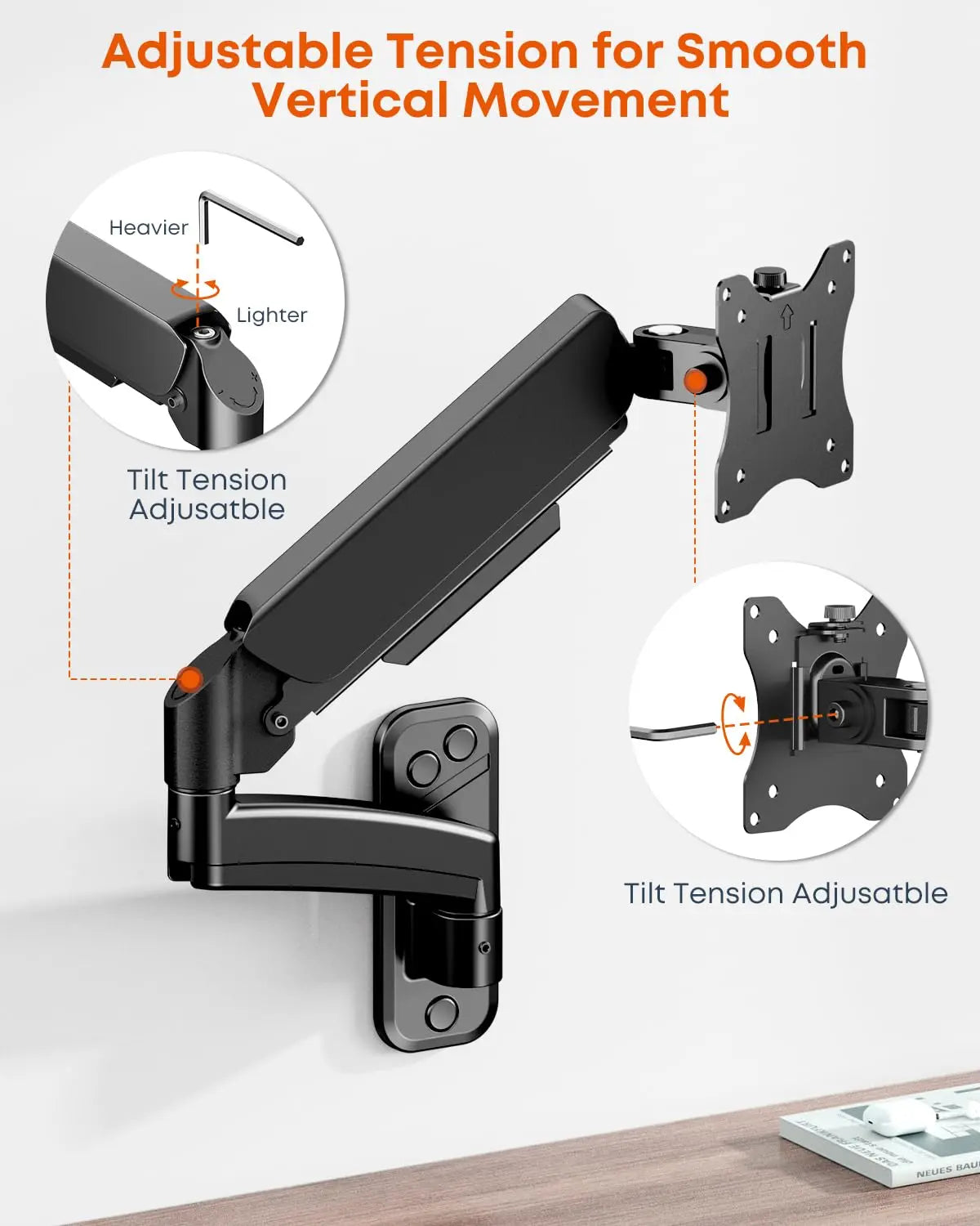 PUTORSEN Single Monitor Wall Mount for 17-32 inch Flat/Curved Screens, VESA 75x75/100x100, Supports up to 19.8lbs, Black PUTORSEN