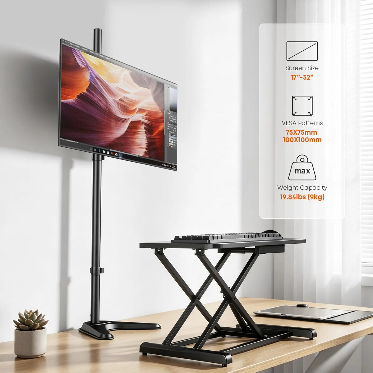 PUTORSEN Single Tall Monitor Stand with 48" Pole, Freestanding Extra Long Monitor Floor Mount, Fits Up to 32" Screens, Supports 19.8 lbs PUTORSEN