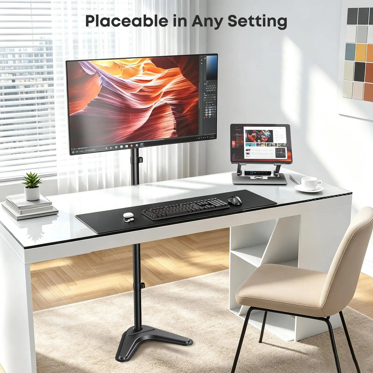PUTORSEN Single Tall Monitor Stand with 48" Pole, Freestanding Extra Long Monitor Floor Mount, Fits Up to 32" Screens, Supports 19.8 lbs PUTORSEN