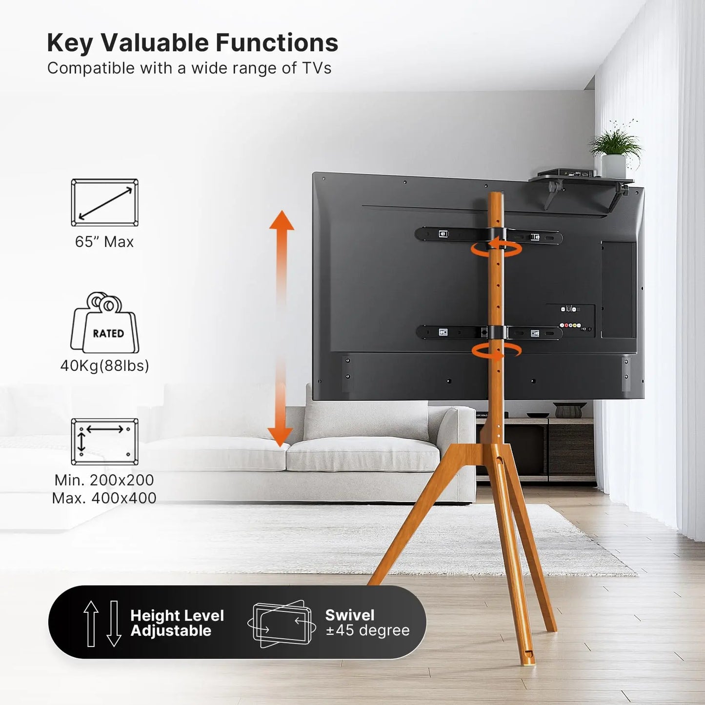 PUTORSEN Solid Wood Easel TV Stand with Media Shelf for 45-65 Inch TVs White PUTORSEN