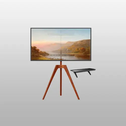 PUTORSEN Solid Wood Easel TV Stand with Media Shelf for 45-65 Inch TVs, Walnut wood PUTORSEN