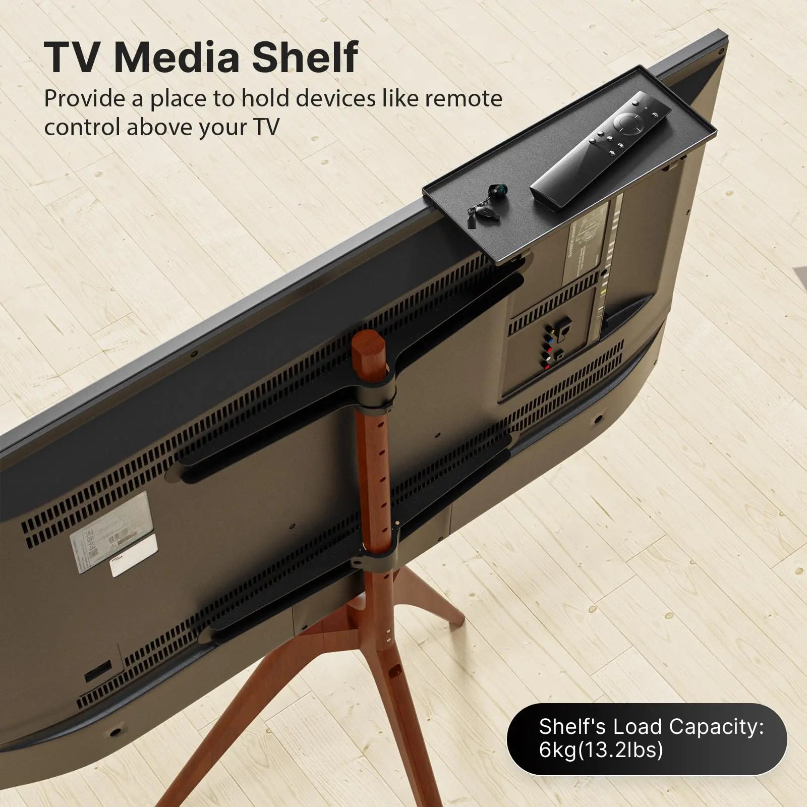 PUTORSEN Solid Wood Easel TV Stand with Media Shelf for 45-65 Inch TVs, Walnut wood PUTORSEN