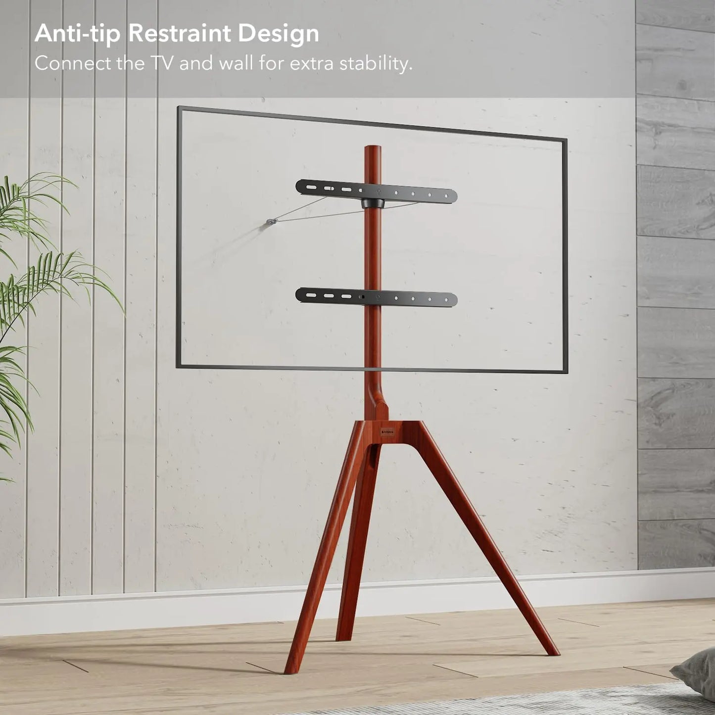 PUTORSEN Solid Wood Easel TV Stand with Media Shelf for 45-65 Inch TVs, Walnut wood PUTORSEN