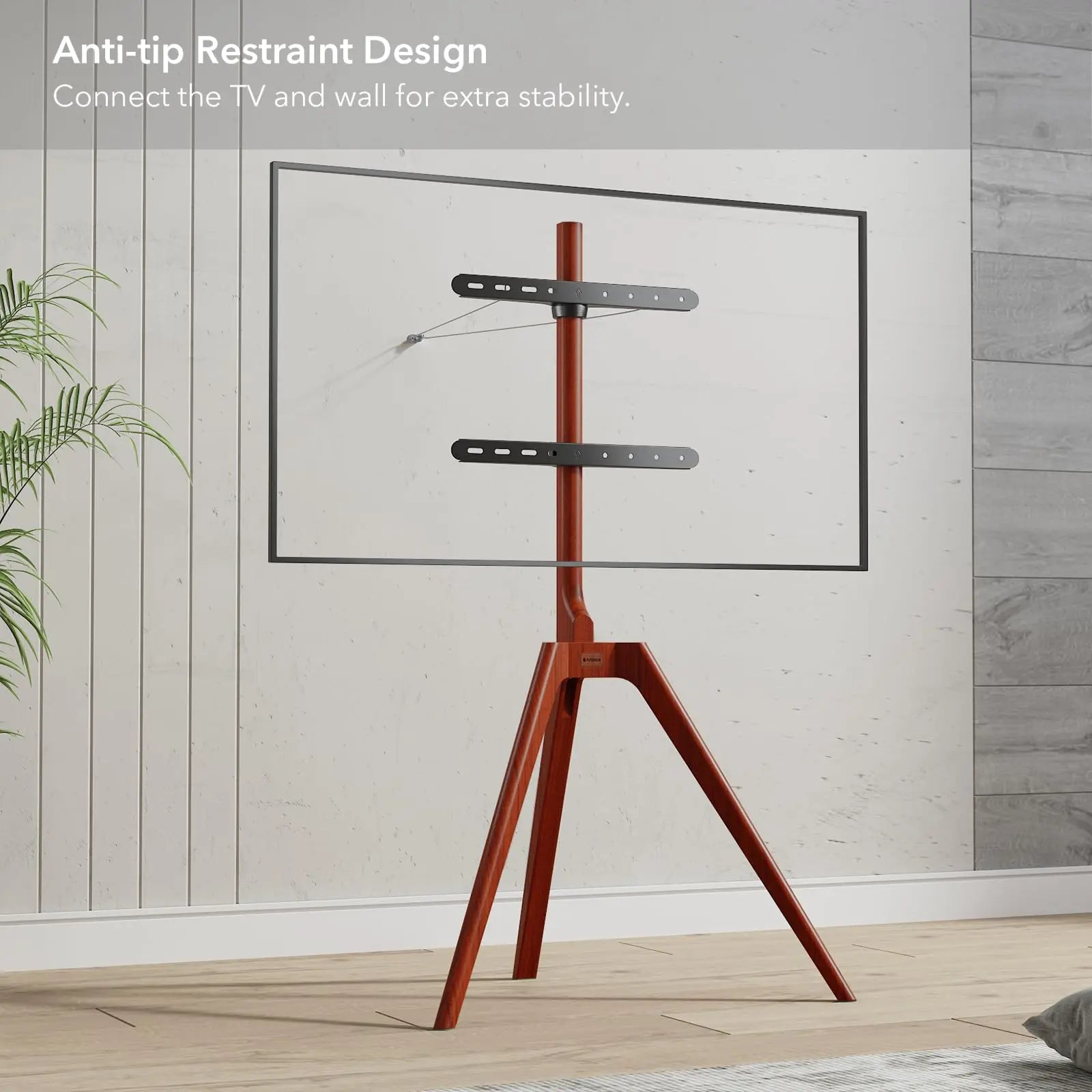 PUTORSEN Solid Wood Easel TV Stand with Media Shelf for 45-65 Inch TVs, Walnut wood PUTORSEN