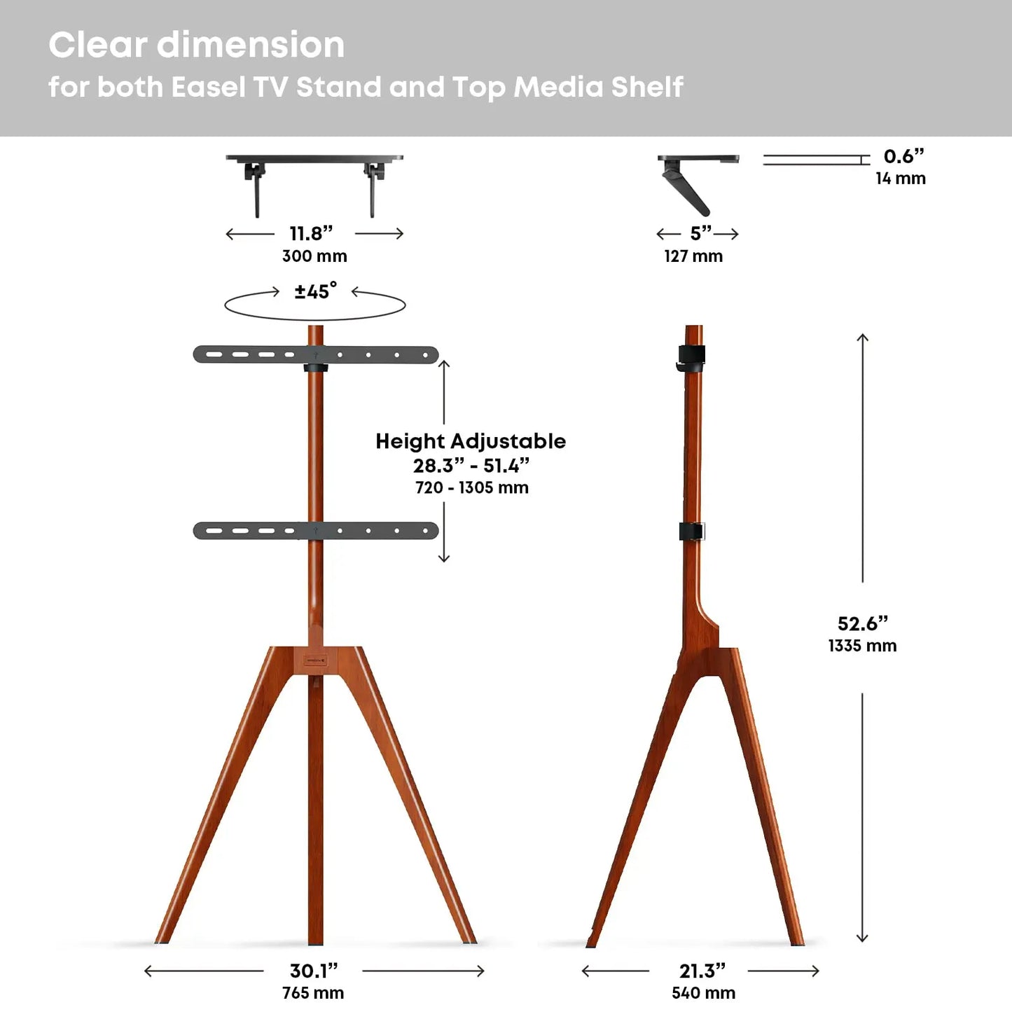 PUTORSEN Solid Wood Easel TV Stand with Media Shelf for 45-65 Inch TVs, Walnut wood PUTORSEN