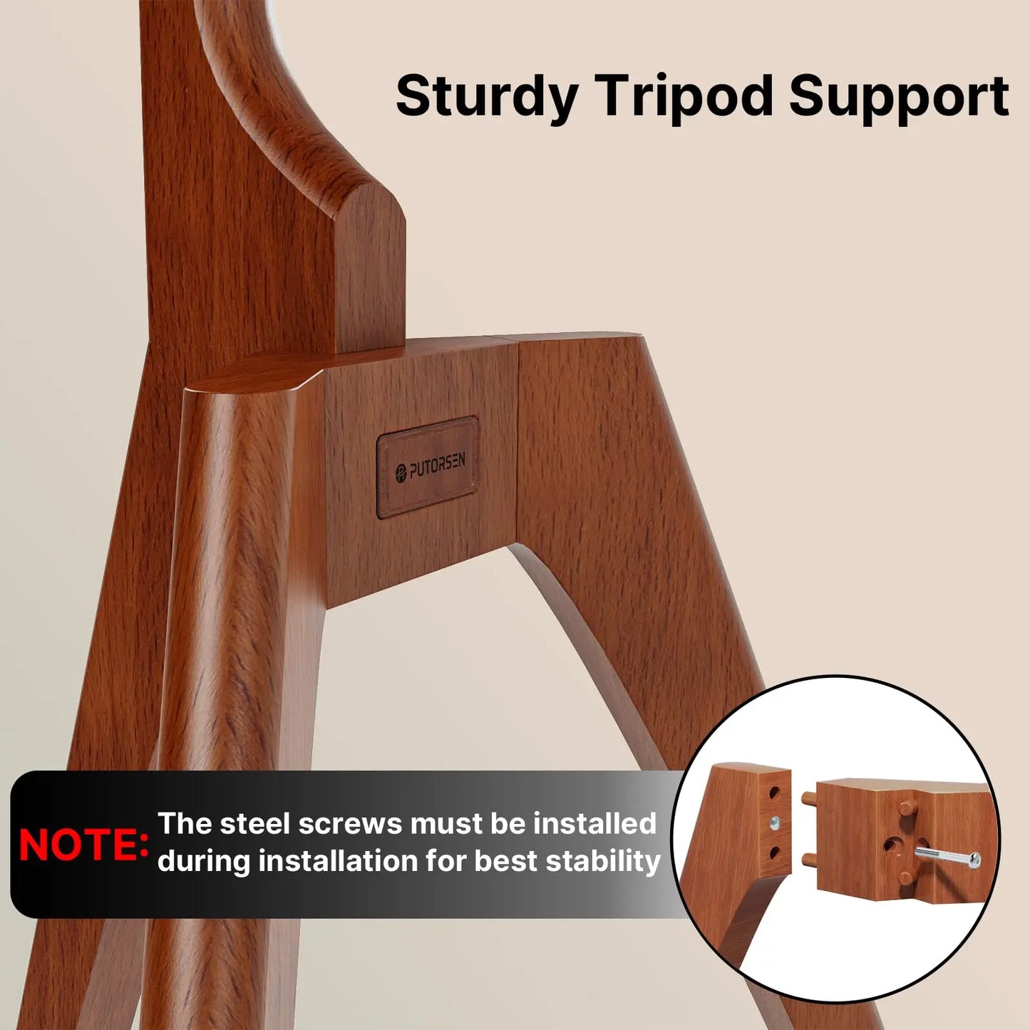 PUTORSEN Solid Wood Easel TV Stand with Media Shelf for 45-65 Inch TVs, Walnut wood PUTORSEN